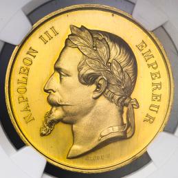 オークション,FRANCE Napoleon III ナポレオン3世(1852~70) AV Medal 1869 金メダル Design by Caque 普通選挙と教育/彫字 NGC-MS63