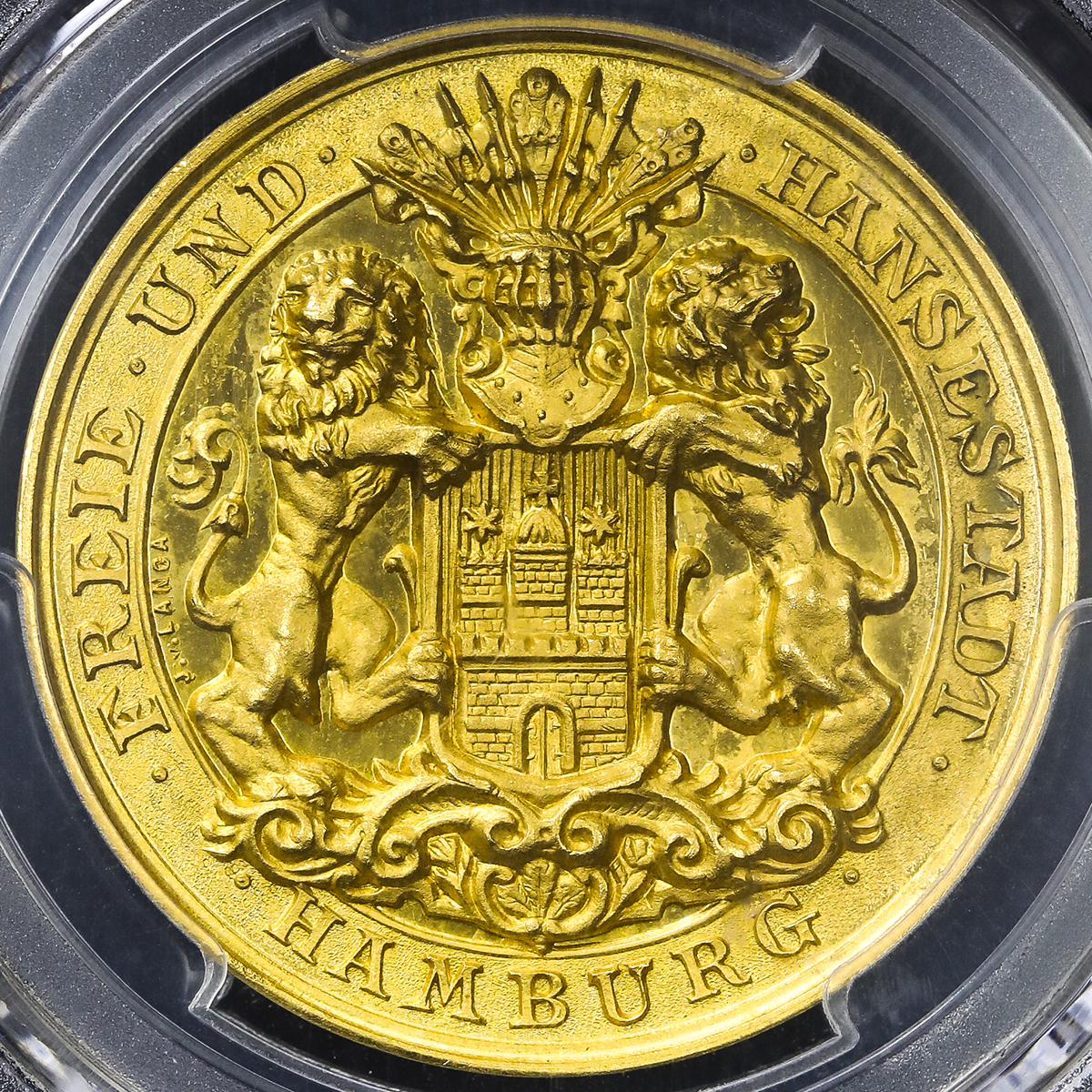 貨幣博物館 | GERMANY Hamburg ハンブルグ 1/2Bankportugaloser(5Dukaten size Medal) 1888  UNC+