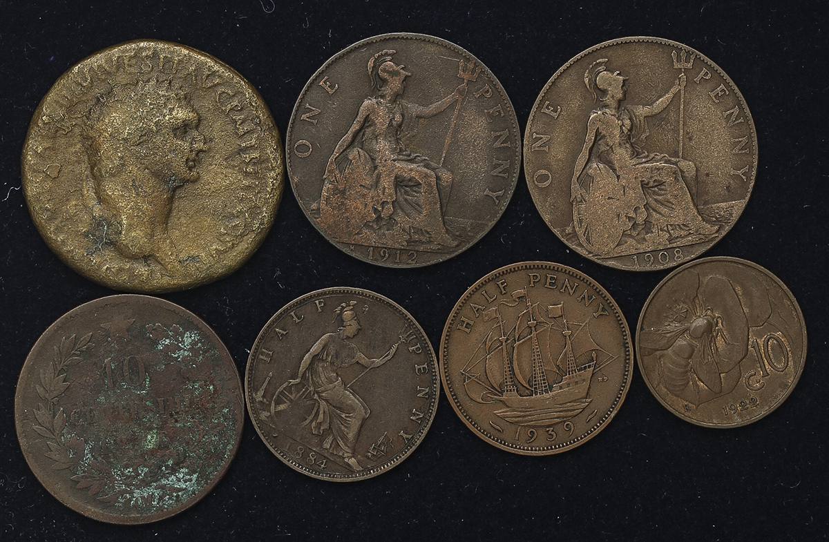 貨幣博物館 Lot Of World Coins 世界のコイン イギリス 4 イタリア 2 古代ローマ 1 全て銅貨 状態混合