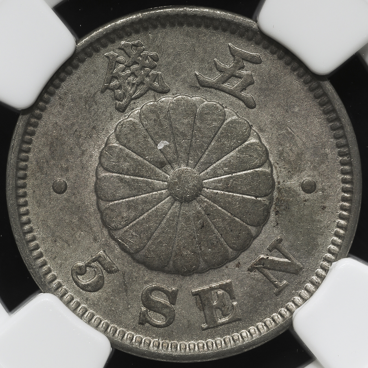 限时竞拍,日本菊五銭白銅貨Chrysanthemum 5Sen 明治29年(1896) NGC-MS62