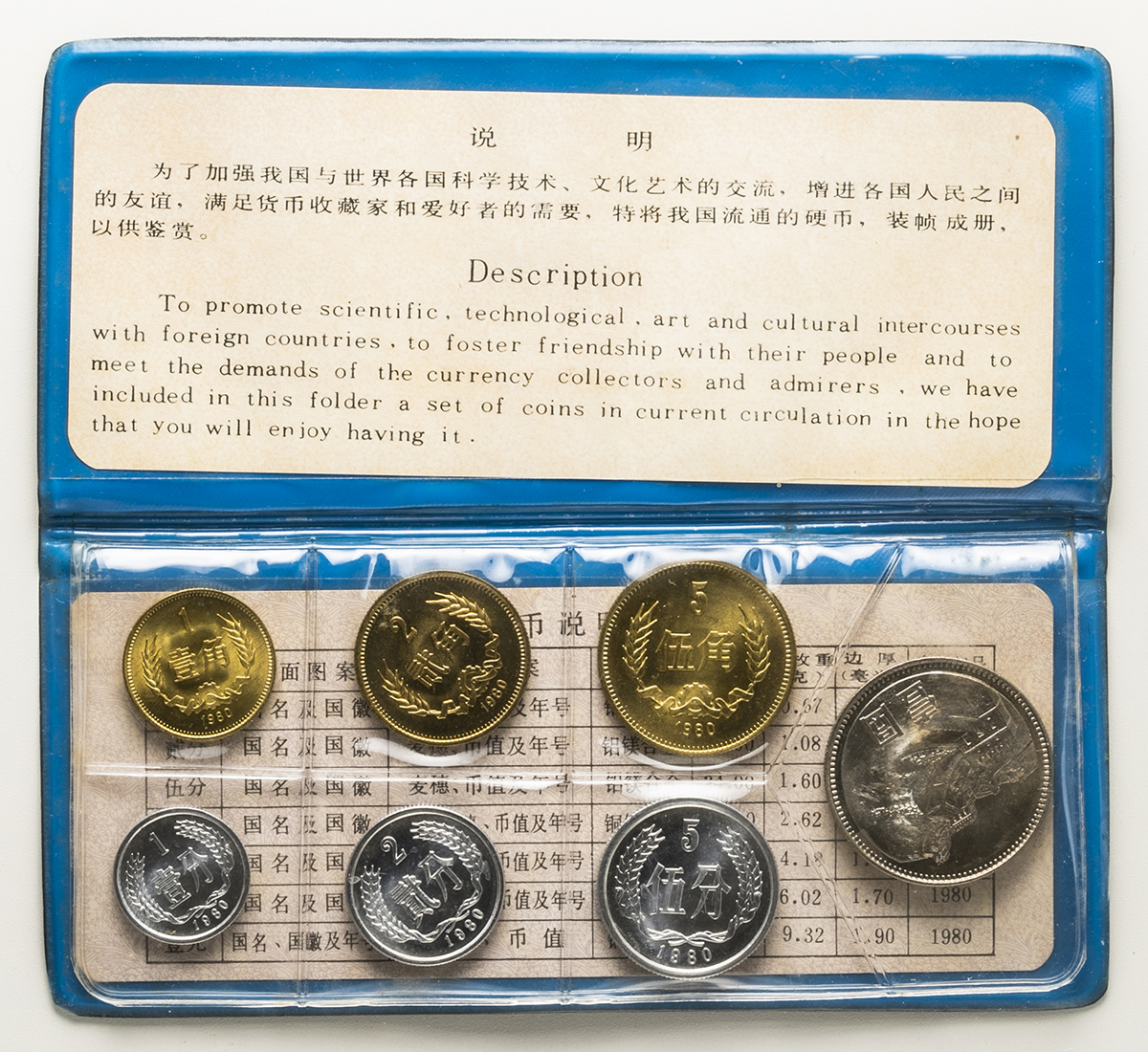 中国人民銀行 1980年 7枚セット 黒ケース （中国貨幣セット 古銭