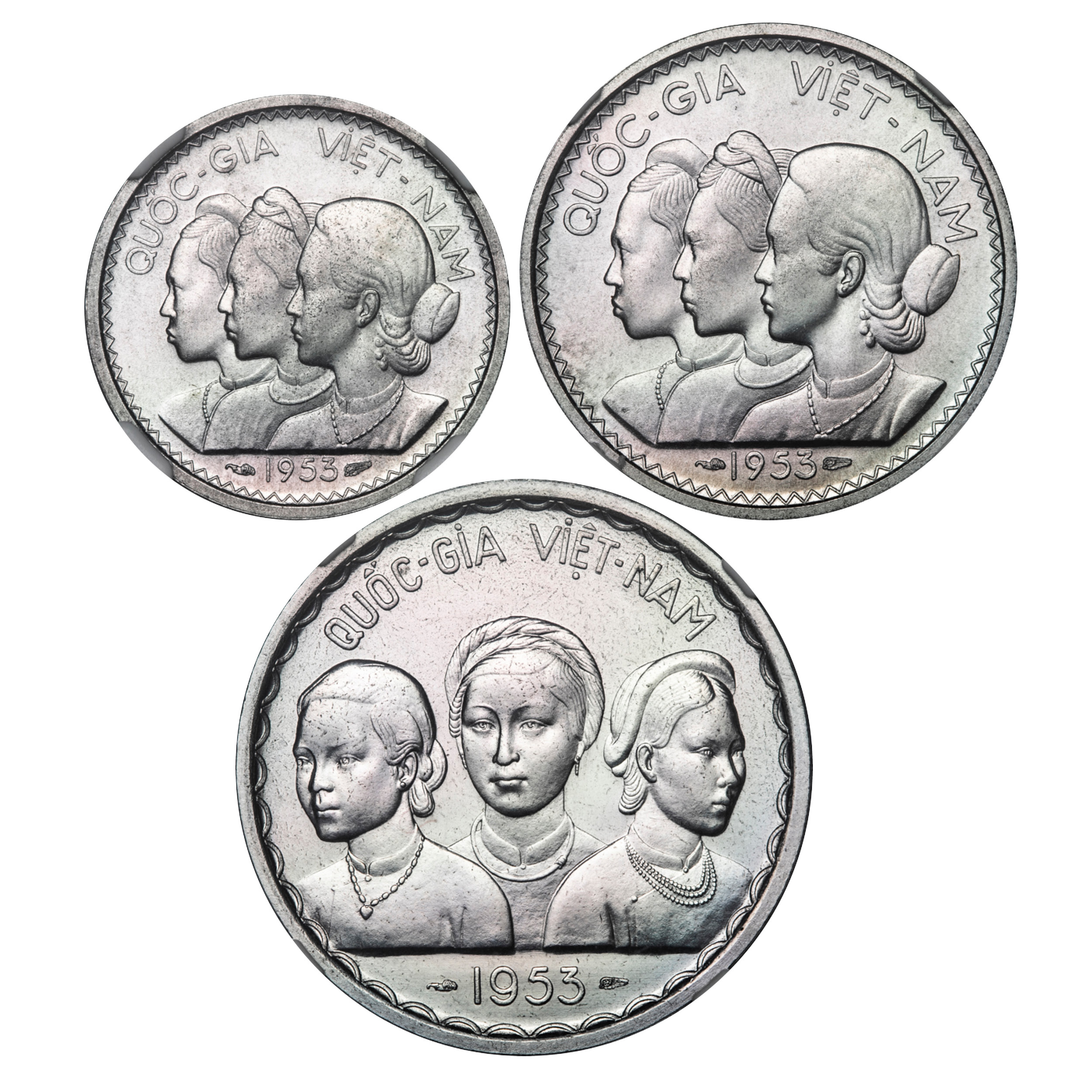 貨幣博物館 | VIETNAM South Viet Nam 南ベトナム Essai 10,20,50Su 1953 UNC~-FDC