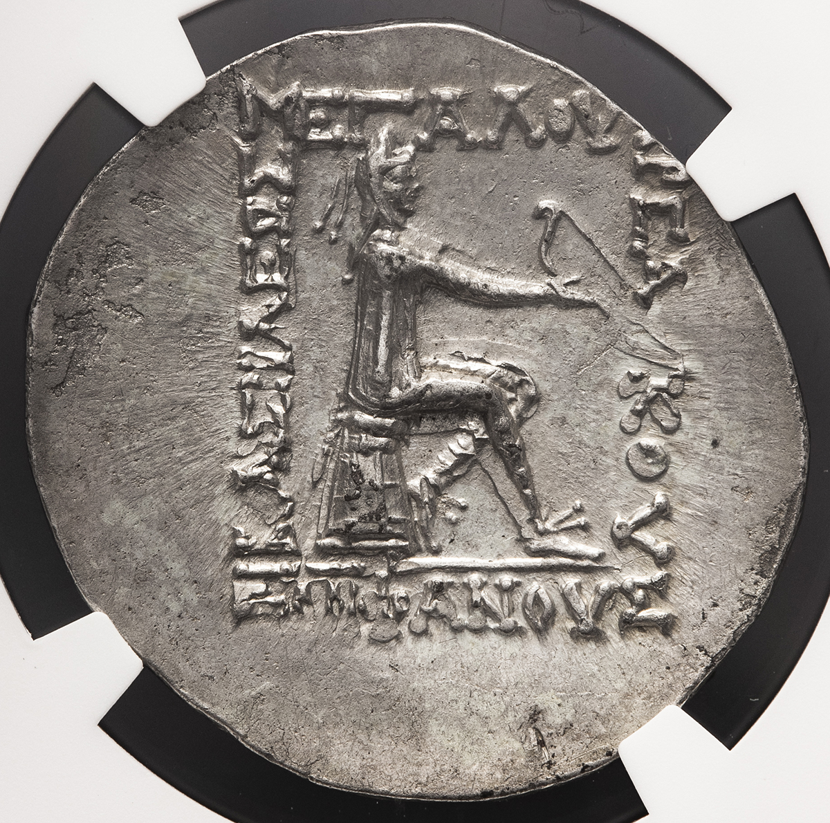 パルティア；ミスラダテスII世、AR.ドラクマ銀貨、非常に希少なタイプ 古代ギリシャ；パルティア、ミスラダテスII世、ARドラクマ銀貨