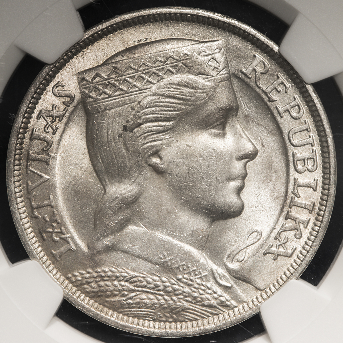 ☆1931 ラトビア 5ラティ銀貨 ラトビアの乙女 NGC MS 63 - 貨幣