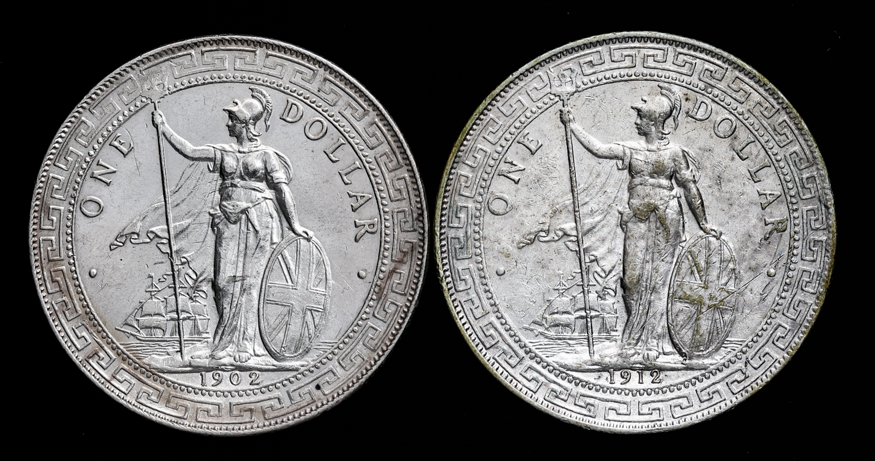 貨幣博物館 | British Trade Dollar イギリス貿易銀 Dollar 1902B&1912B 洗浄 VF~EF