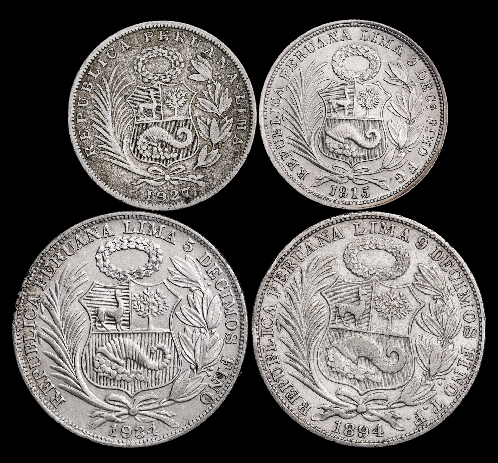 限时竞拍,PERU ペルー1/2Soles 1915,27 Sol 1894,1934 計4枚
