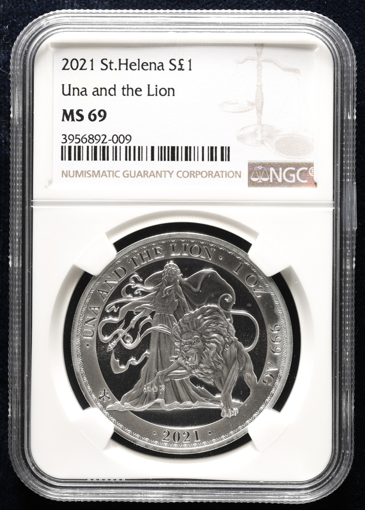 2021 セントヘレナ 滲む ウナとライオン 1oz £1 銀貨 NGC MS69②