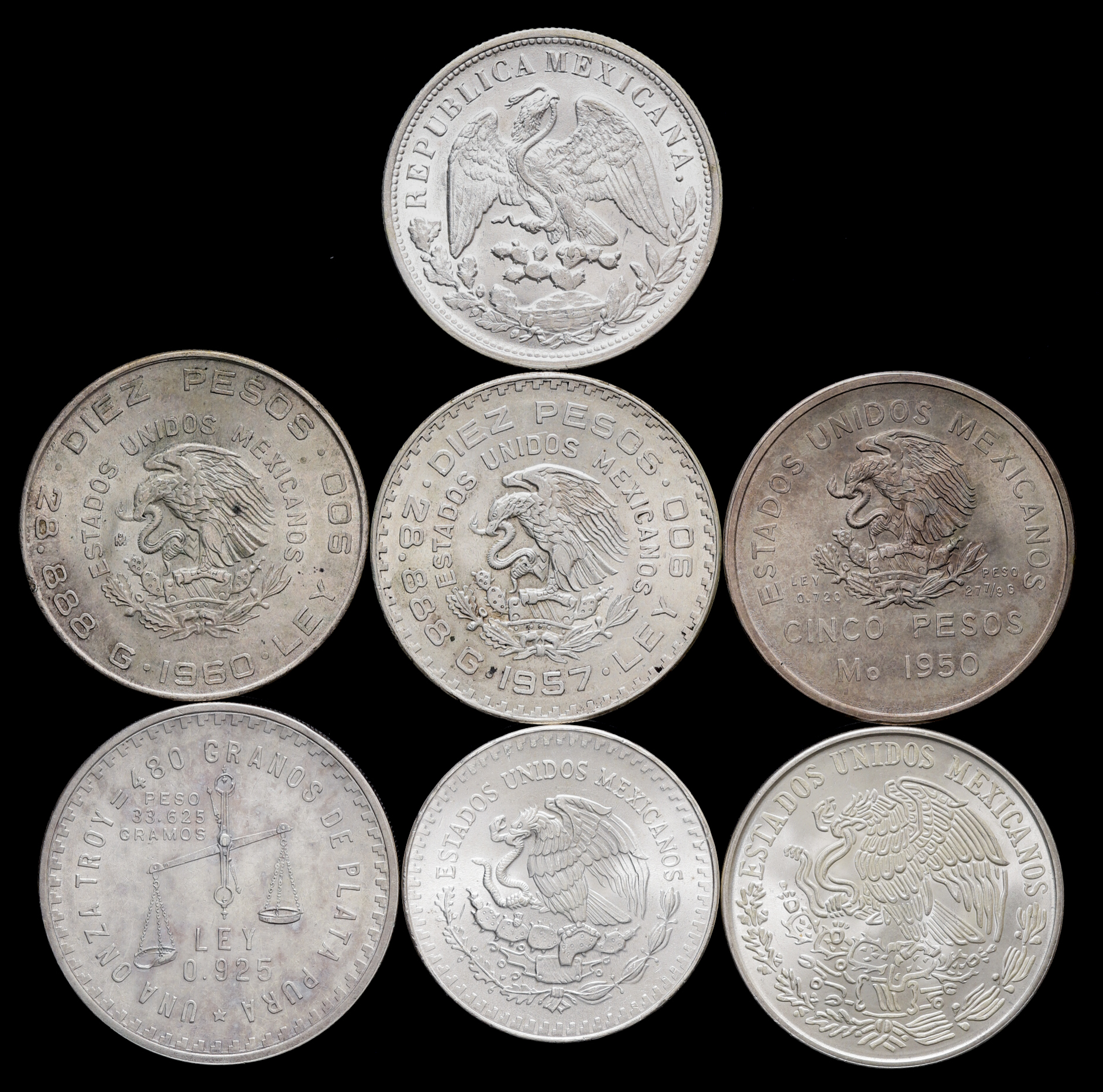 オークション,MEXICO メキシコ Lot of Silver Coins 計7枚組 7pcs 返品