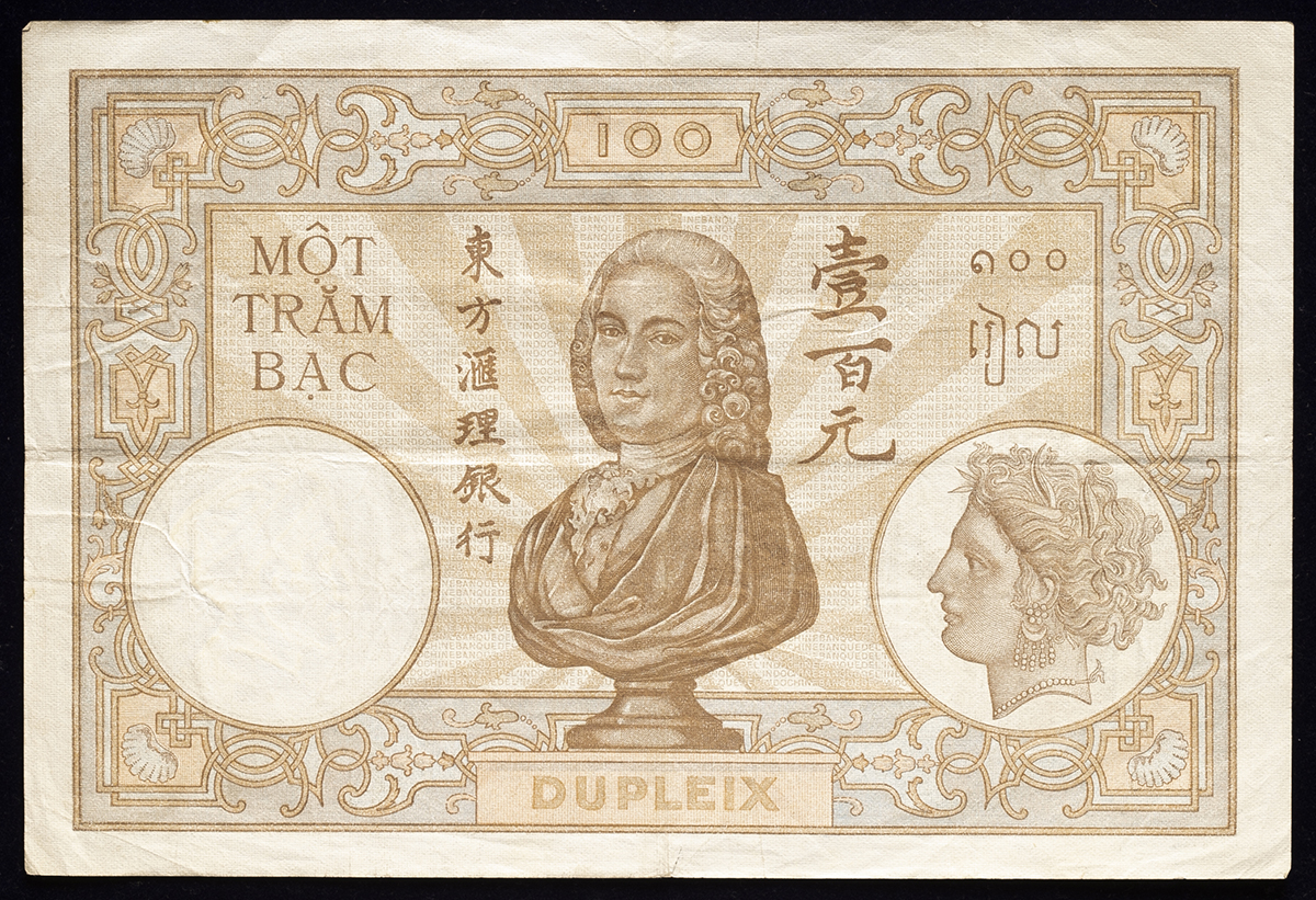 限时竞拍,紙幣Banknotes French Indo China 仏領インドシナ100Piastres ND（1936-39）  Signiture9下部小裂け-EF