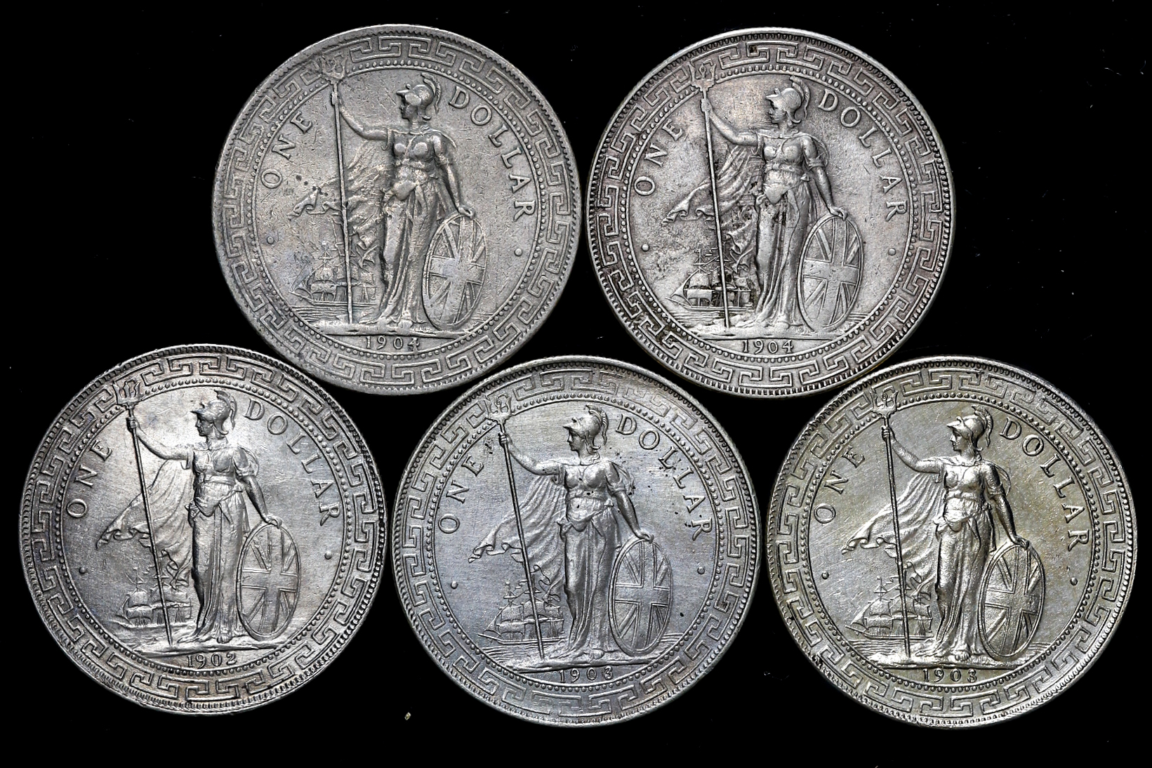 貨幣博物館 | イギリス貿易銀 壹圓（Dollar）1902 1枚 1903 2枚 1904