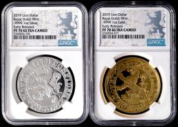 NETHERLANDS オランダ連合王国 Lion Dollar 2019  プルーフ銀貨と金貨2枚組 NGC-PF70 Ultra Cameo“Early Releases“