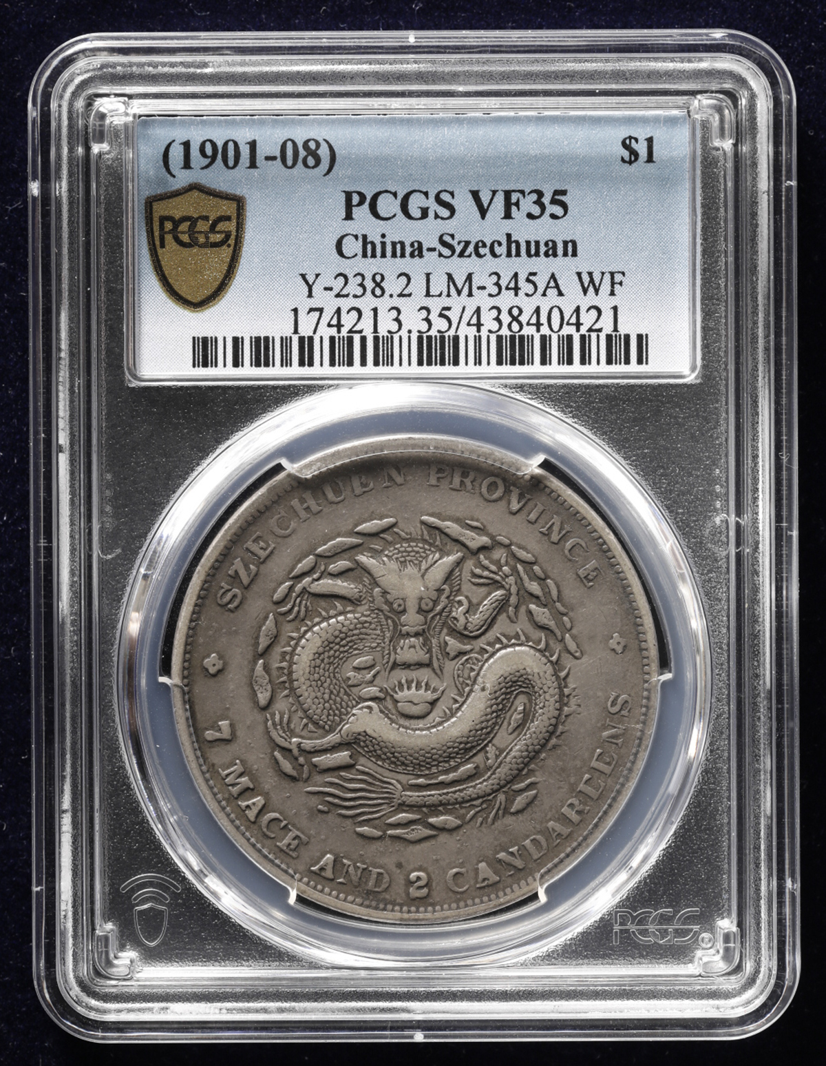 中国銀幣 新疆(Sinkiang)光緒銀錢 五分 ② PCGS VF35 本物 1906