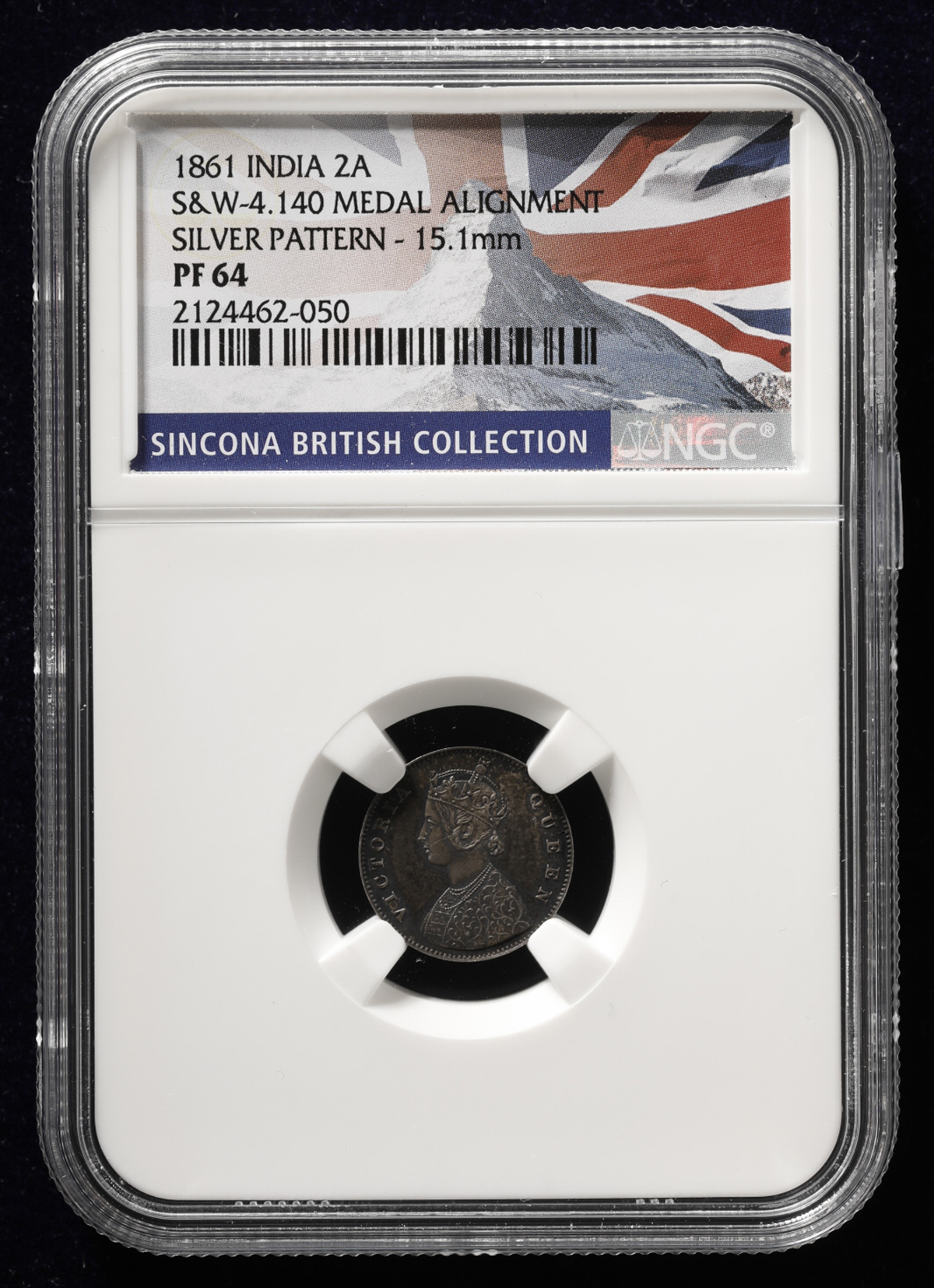 【AU】NGC 1884　イギリス英領インド　2アンナ銀貨ミントマークなしレア 貨幣博物館 | INDIA British-India イギリス領インド Pattern Silver