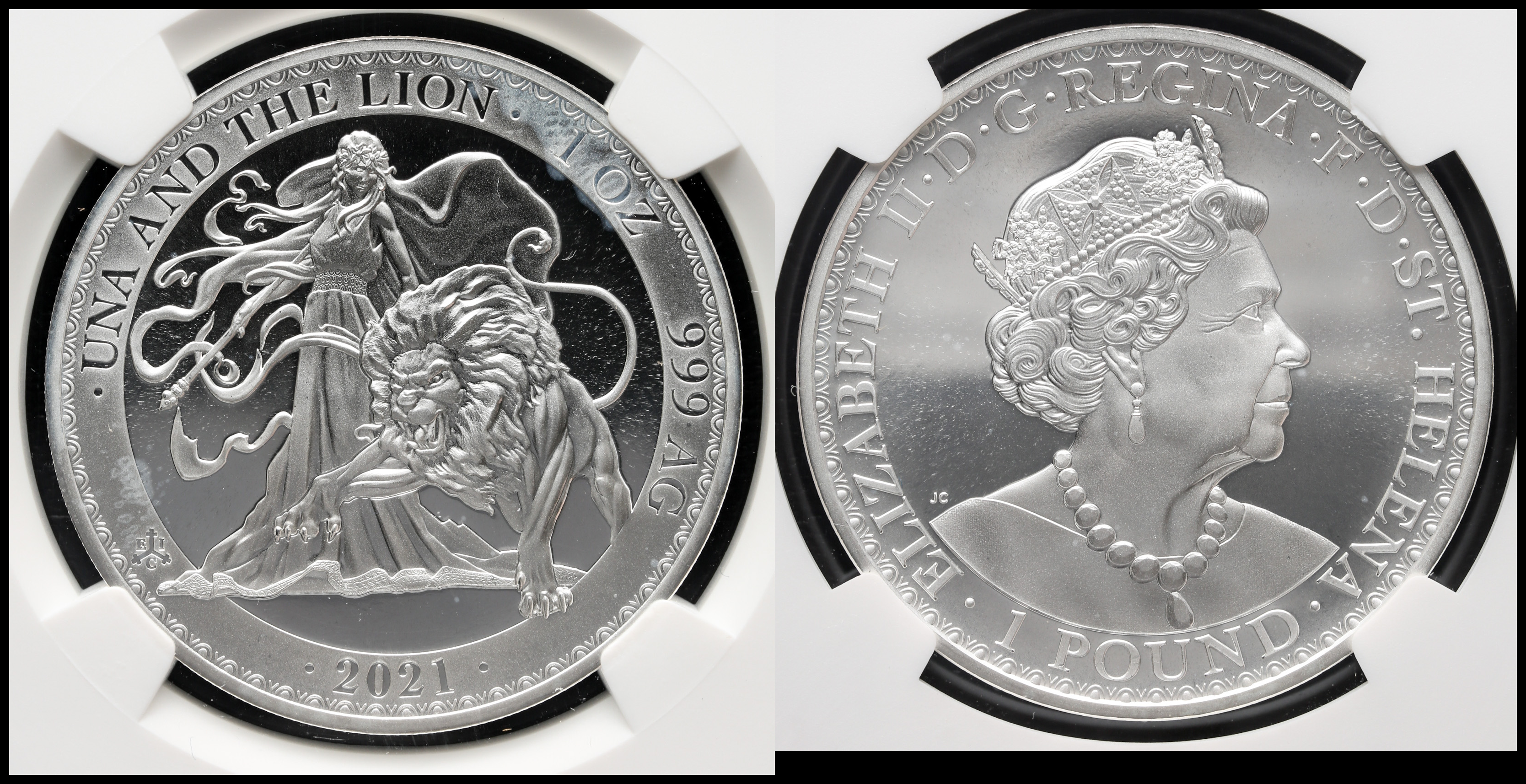 オークション,SAINT HELENA セントヘレナ Pounds in Silver 2021 ウナとライオン 1oz銀貨 NGC-MS69