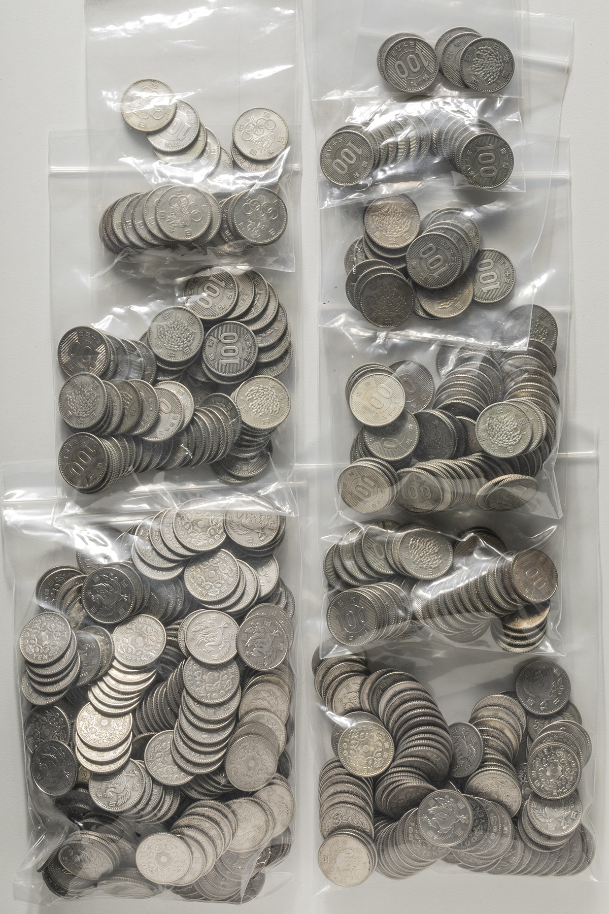 オークション,日本 百円銀貨各種 Lot of 100Yen Silver 計約625枚組 約