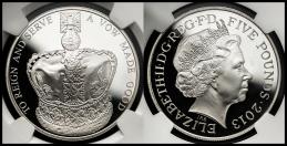 GREAT BRITAIN Elizabeth II エリザベス2世（1952~2022） 5Pounds in Silver 2013 保証書・ケース付 with cert and case NGC-PF69 Ultra Cameo Proof
