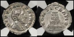 Roman Empire ローマ帝国 AR Denarius  Sestertius Antoninus Pius アントニヌス・ピウス AD138~161 NGC-AU EF