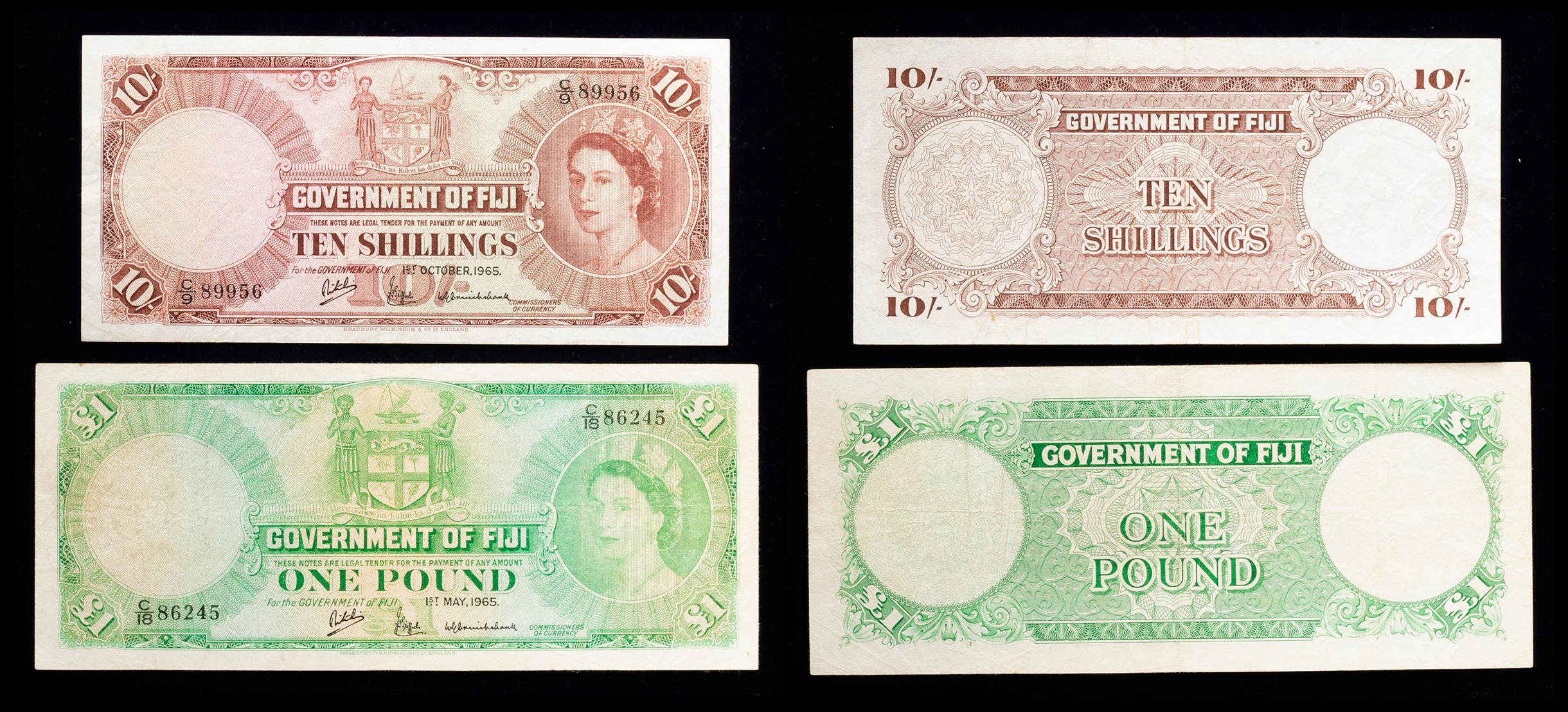 貨幣博物館 | FIJI フィジー 10Shillings u0026 1Pound 1965 -EF u0026 VF