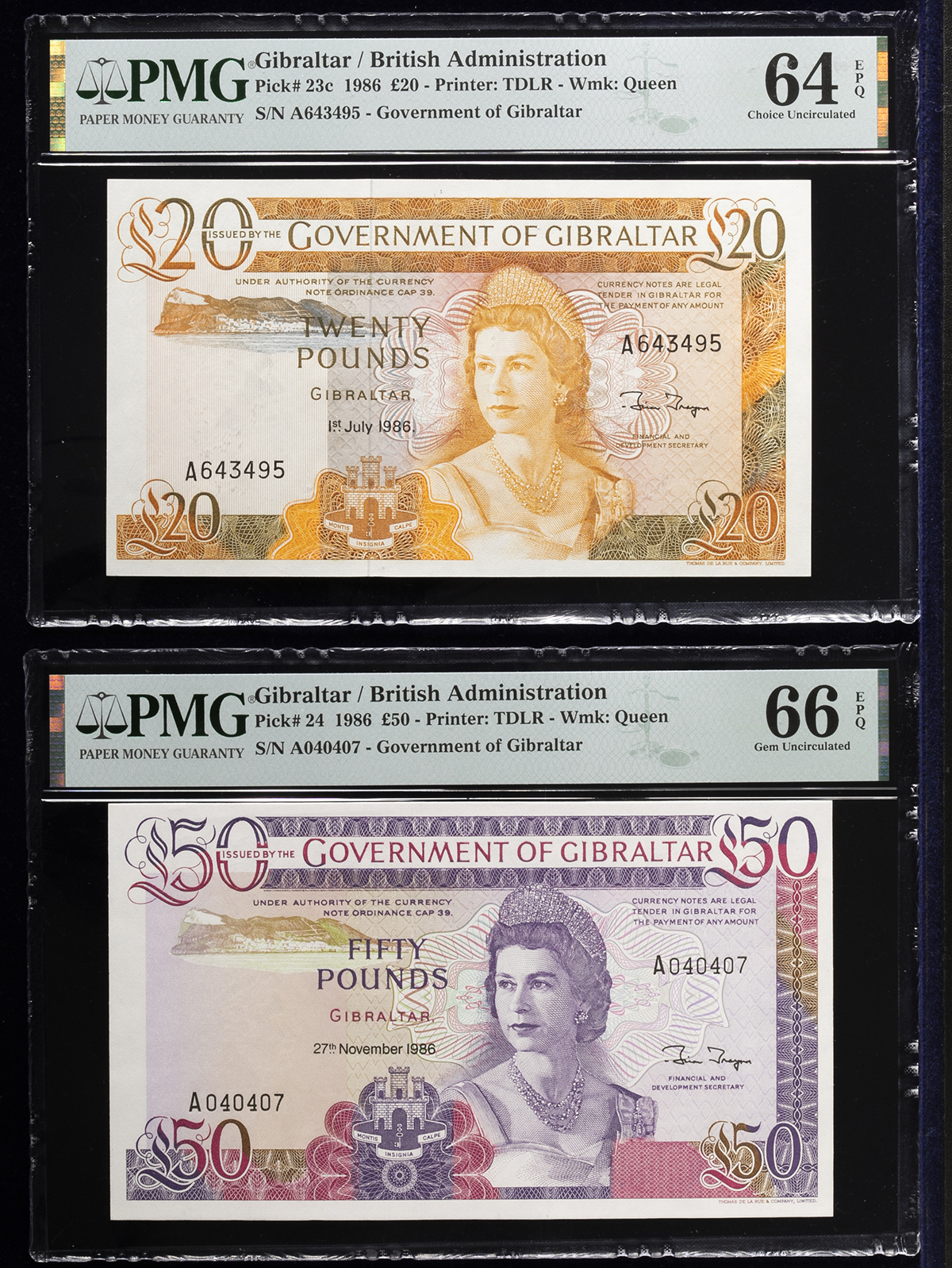 オークション,GIBRALTAR ジブラルタル 5,10,20,50Pounds 1986 & 88PMG 