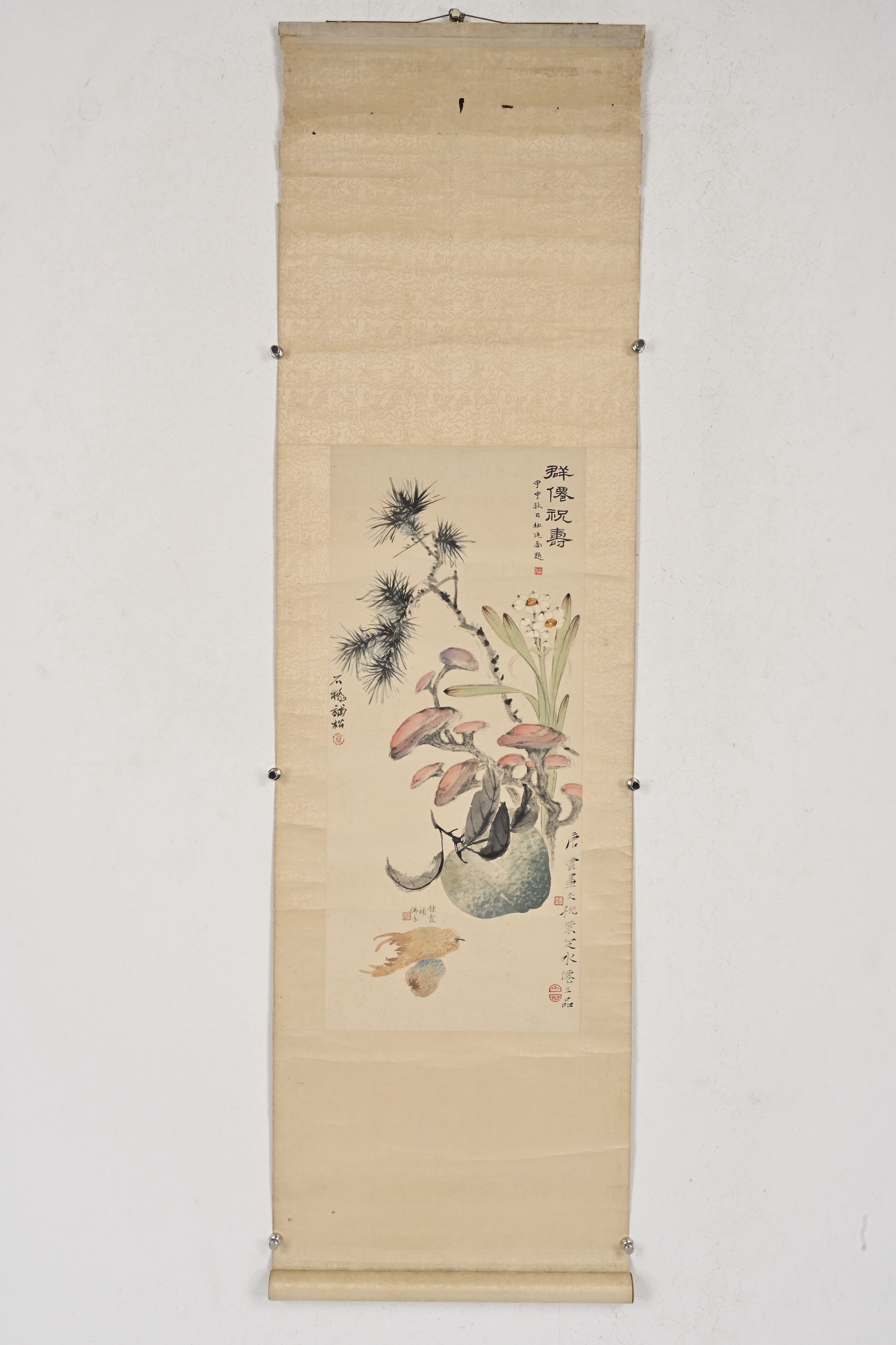 中国古美術・純手描き大六尺中堂神仙图・人物画・丁観鵬印款・書道・絹本・肉筆・珍品 中国古美術・純手描き大六尺中堂神仙图・人物画・丁観鵬印款・
