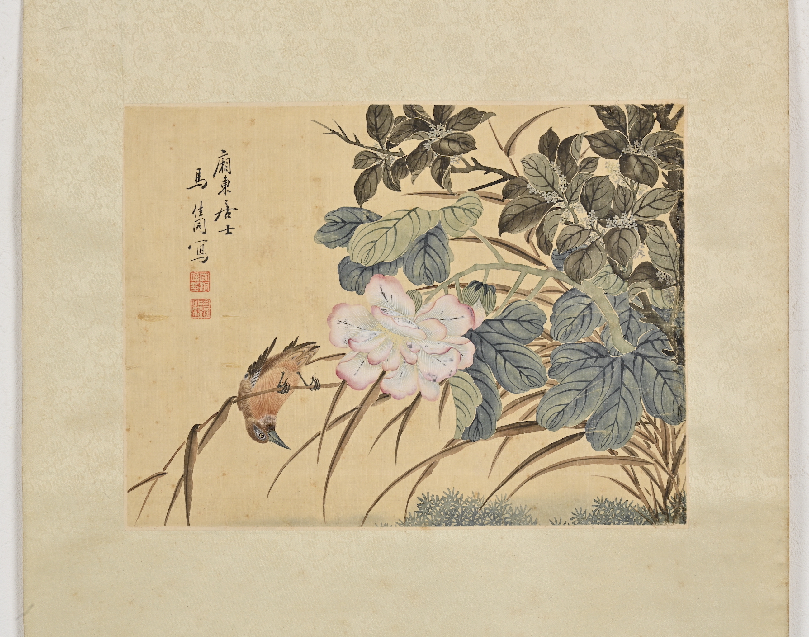 auction,馬家桐（清） 花鳥30.7×40.5cm 設色絹本立軸返品不可Sold as ...