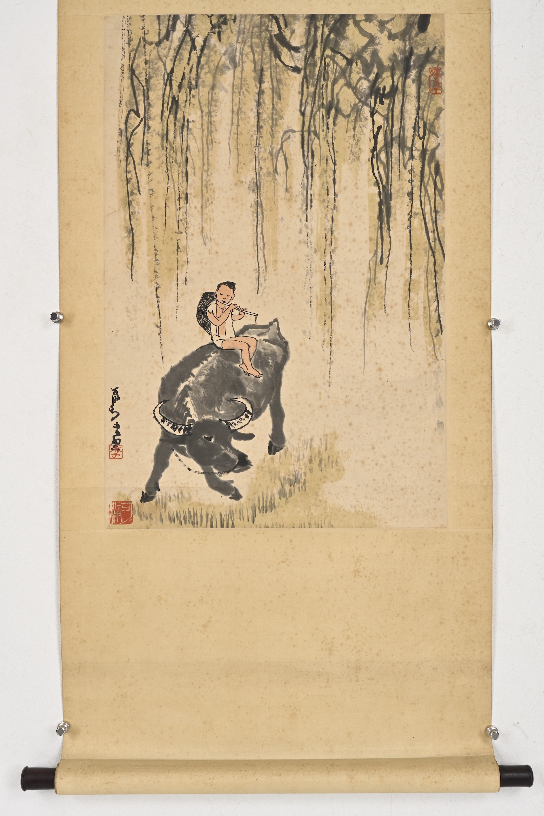 貨幣博物館| 柳蔭牧牛圖款識：可染畫。 鈐印：「李」、「可染