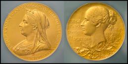  GREAT BRITAIN Victoria ヴィクトリア（1837~1901） AV Medal 1897   BHM-3506 ヴィクトリア女王治世60周年記念 by T.R. 大型金メダル （Ø55㎜ 96.87g）NGC-MS60