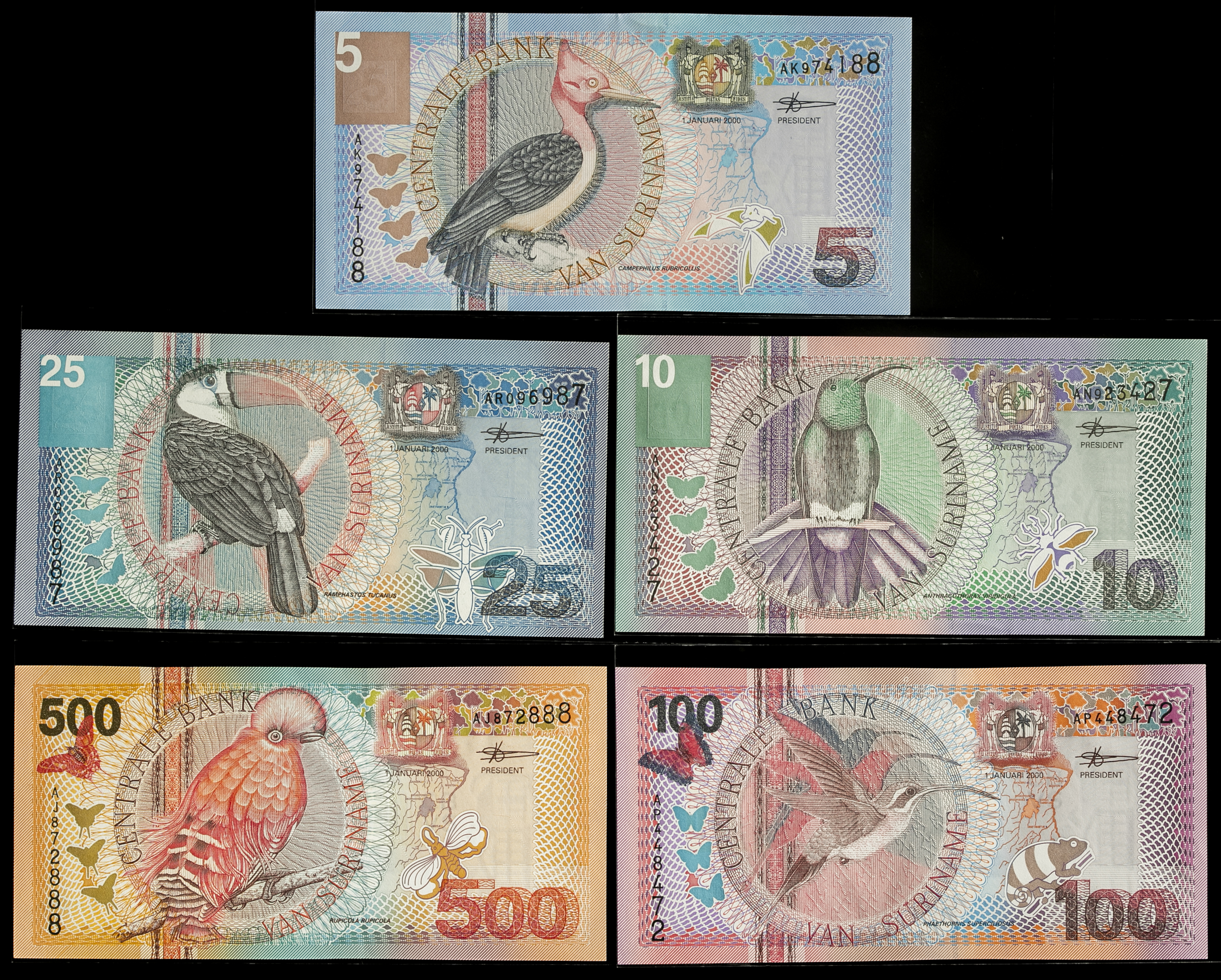 貨幣博物館 | 紙幣 Banknotes SURINAME スリナム 計5枚 返品不可 Sold