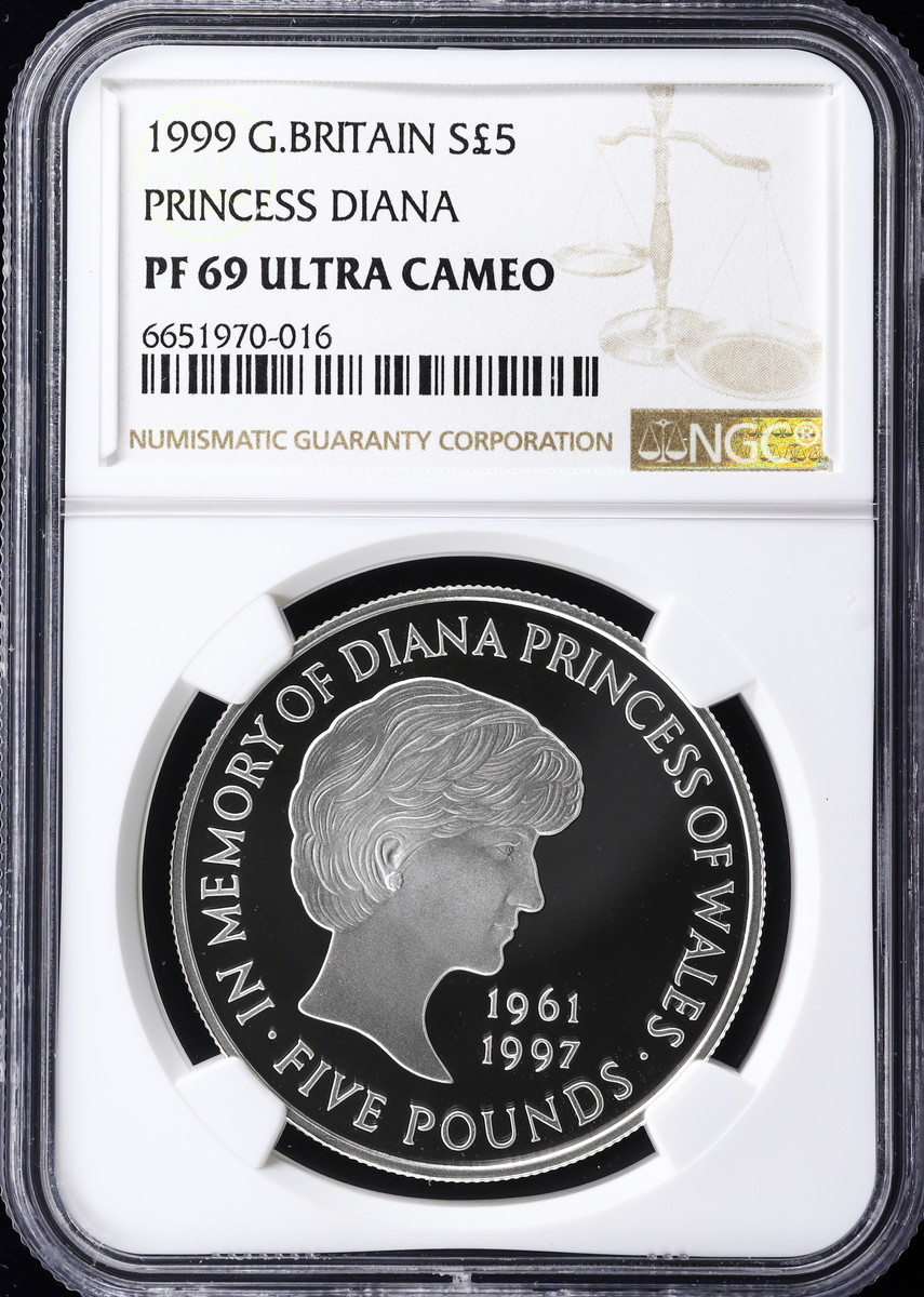 貨幣博物館 | イギリス NGC PF69 エリザベス2世（1952~） 5Pounds 1999 ダイアナ妃銀貨