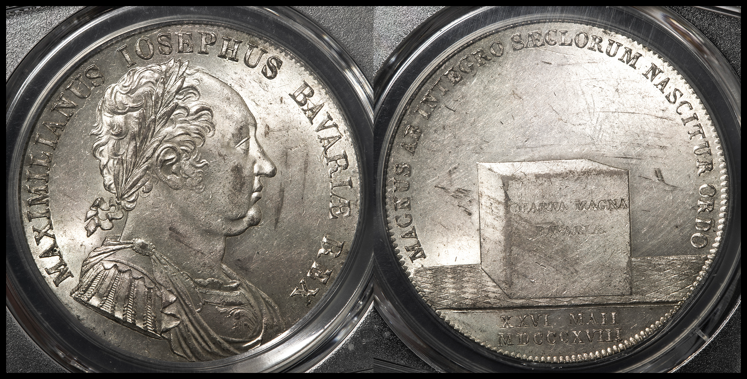 バイエルン 1818 ターラー大型銀貨 ドイツ PCGS UNC Details 貨幣博物館 | GERMANY Bavaria バイエルン Taler 1818 AU~UNC