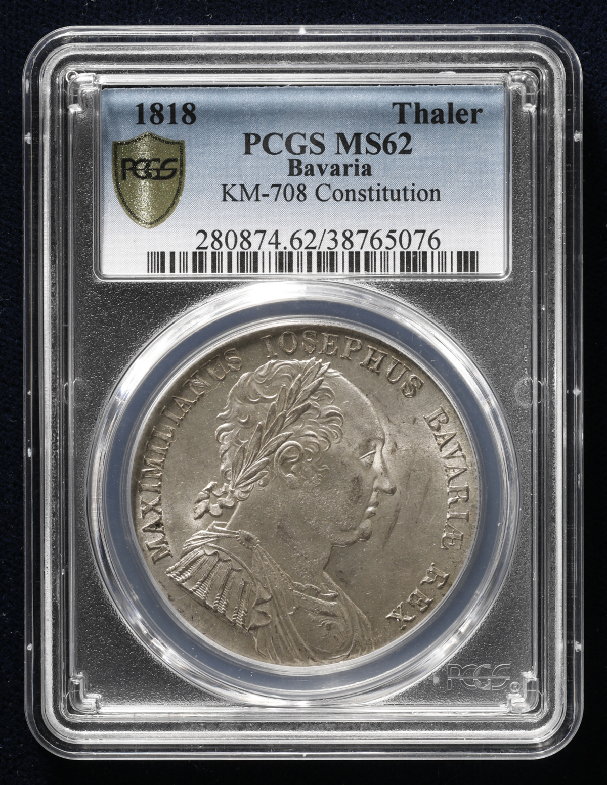 バイエルン 1818 ターラー大型銀貨 ドイツ PCGS UNC Details 貨幣博物館 | GERMANY Bavaria バイエルン Taler 1818 AU~UNC