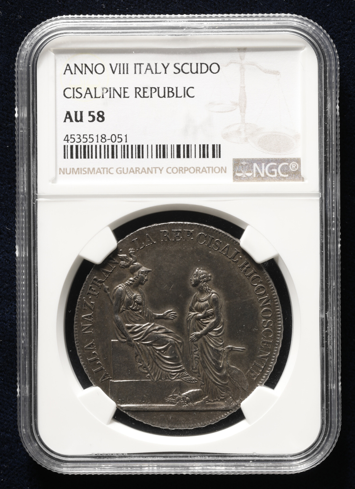 【博物館級】チサルピーナ共和国 6リレ銀貨 ANNO VIII 豪華保存 貨幣博物館 | ITALY Cisalpine Rep チサルピナ共和国 Scudo di 6Lire