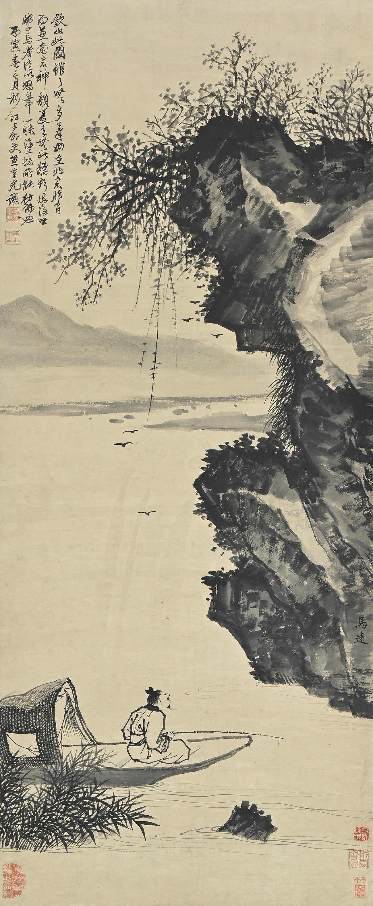 auction,笪重光題山水1686年作102.2×42.3cm 水墨紙本立軸返品不可Sold 