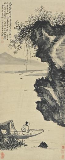 auction,笪重光題山水1686年作102.2×42.3cm 水墨紙本立軸返品不可Sold ...