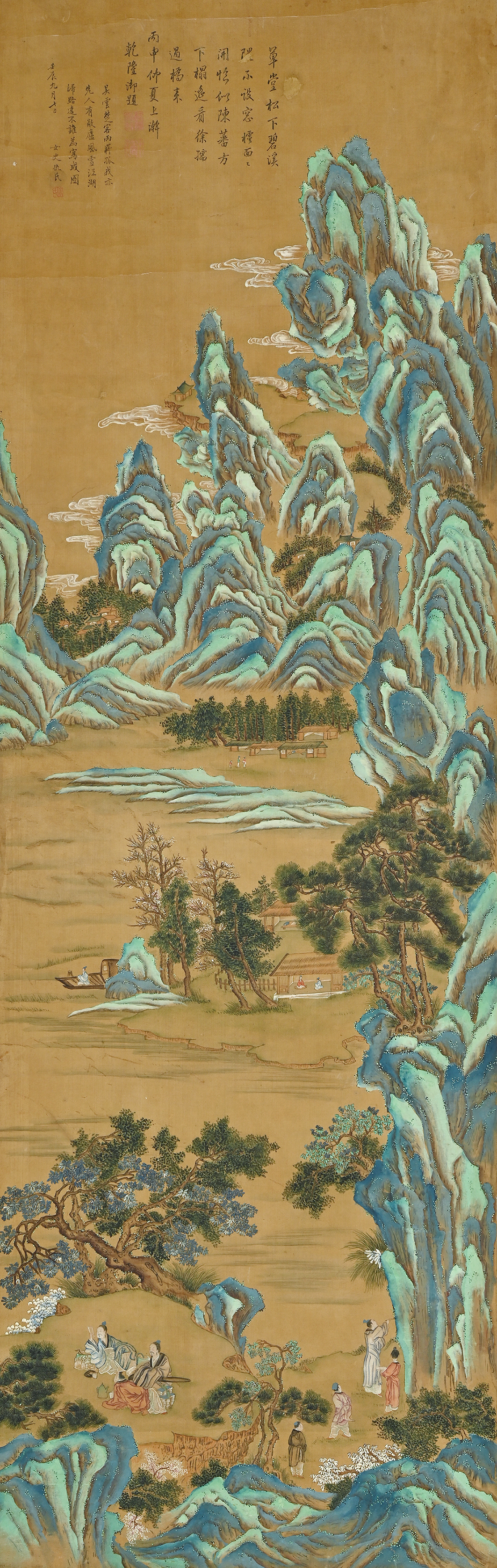 auction,佚名山水人物144.5×46.0cm 設色絹本立軸返品不可Sold as is No ...