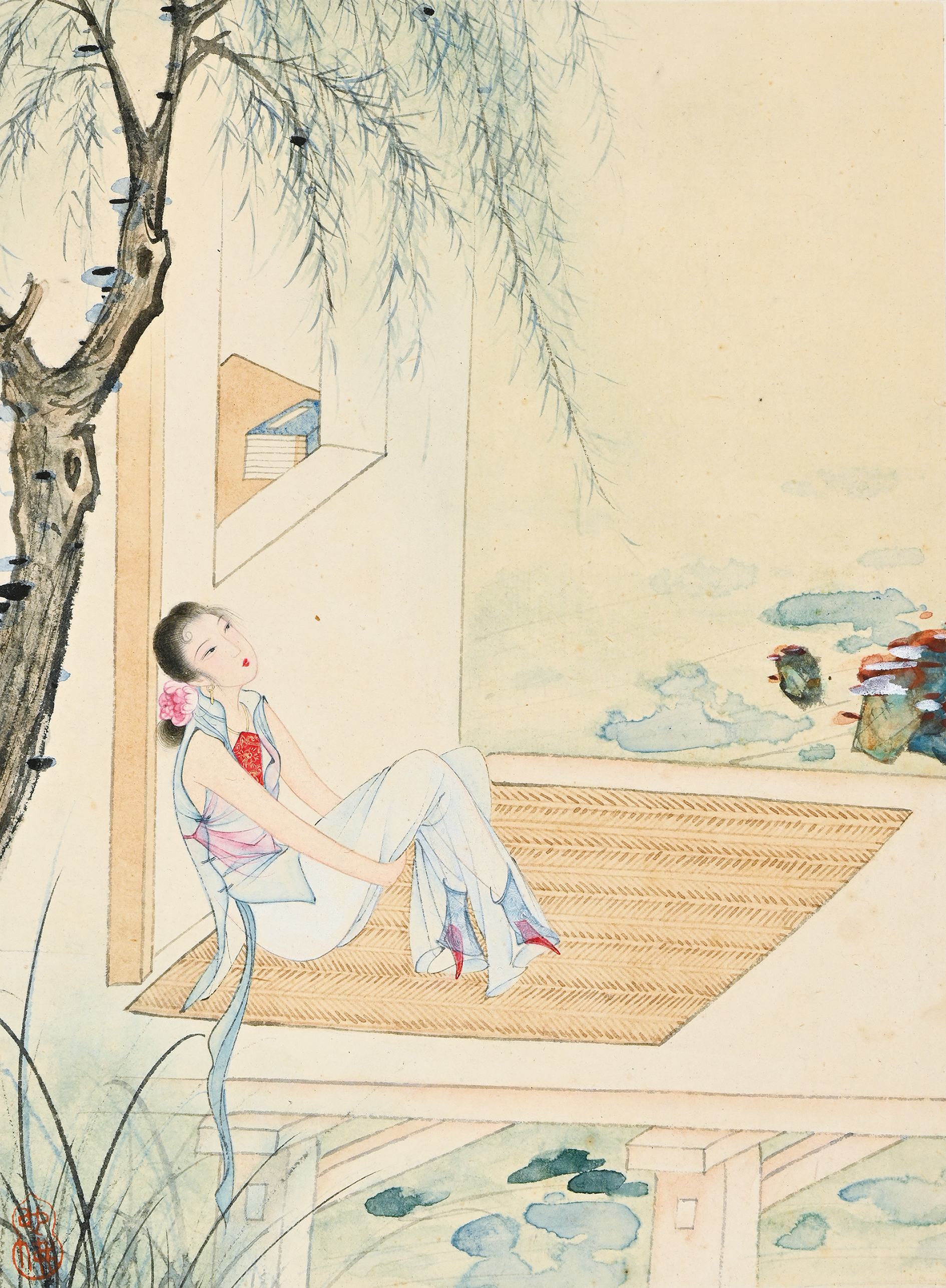 貨幣博物館| 柳下仕女鈐印：「也佛」 註：胡也佛，原名胡國華，字大空