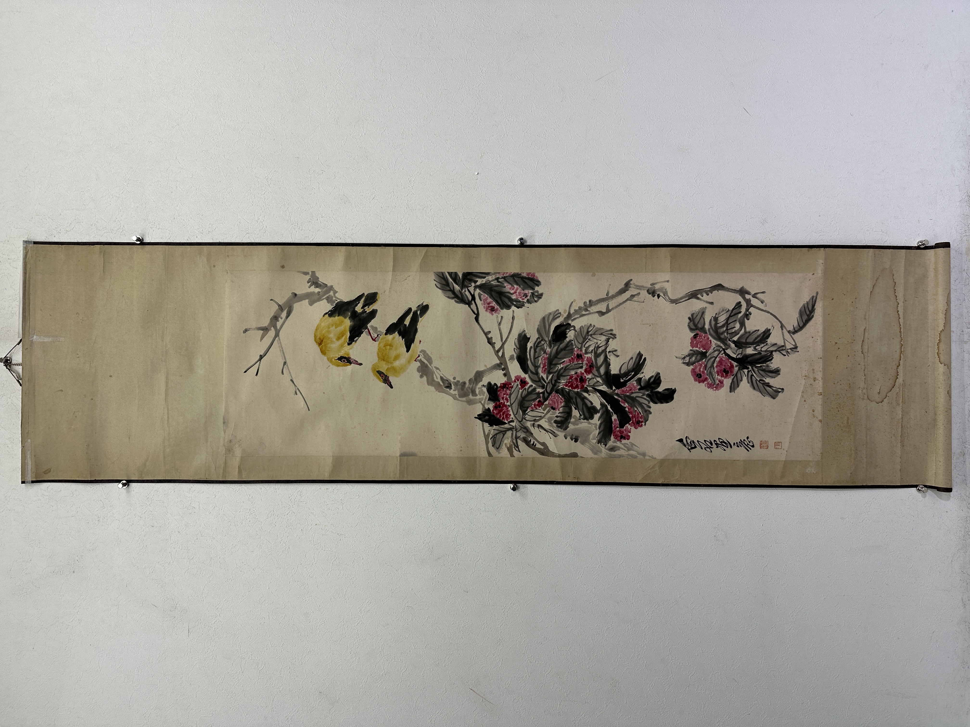 貨幣博物館| 荔枝黃鸝鳥款識：白石畫意。 鈐印：「白石翁」、「木人