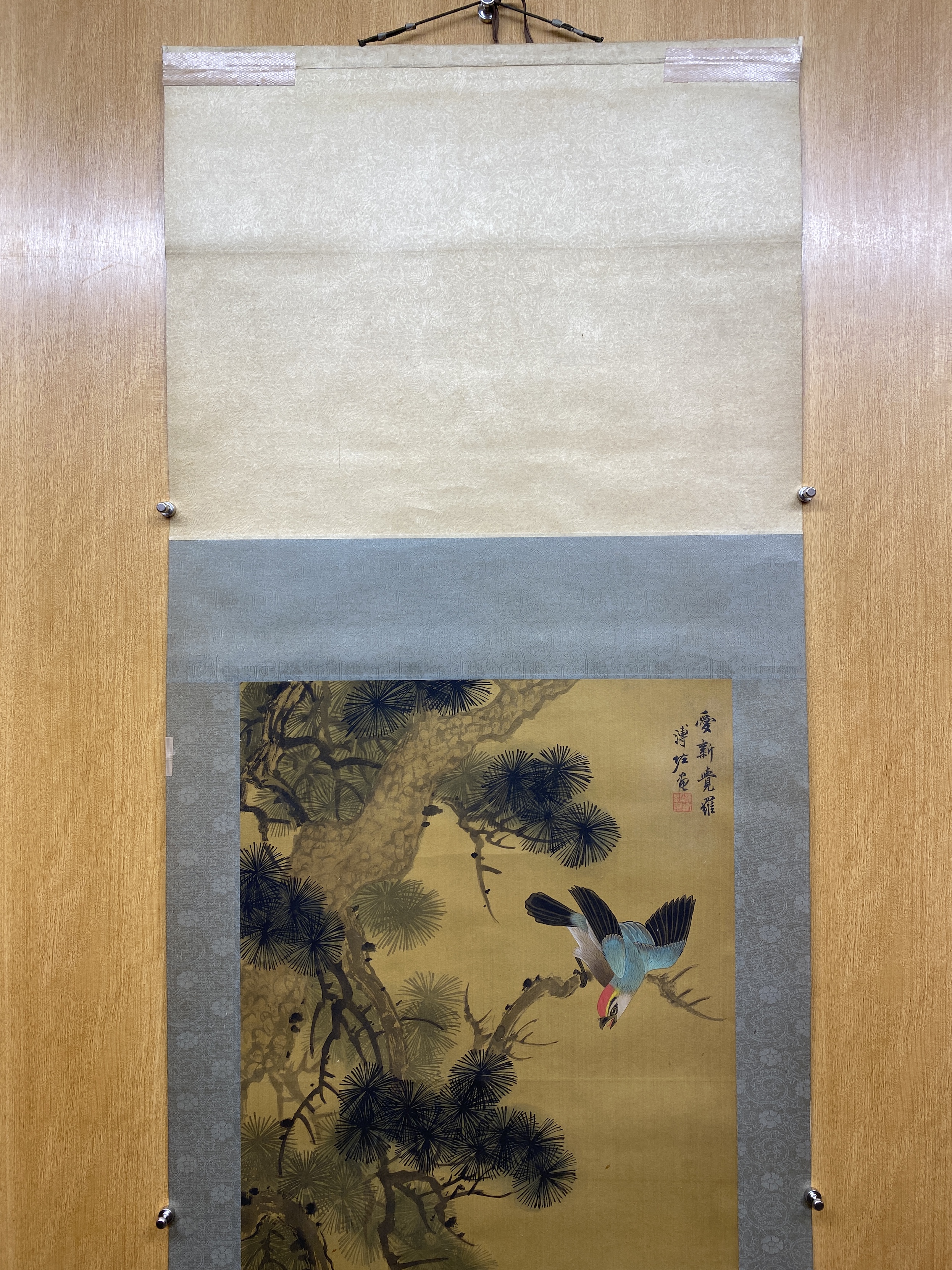 オークション,溥佐花鳥85.3×39.3cm 設色絹本立軸返品不可Sold as is No