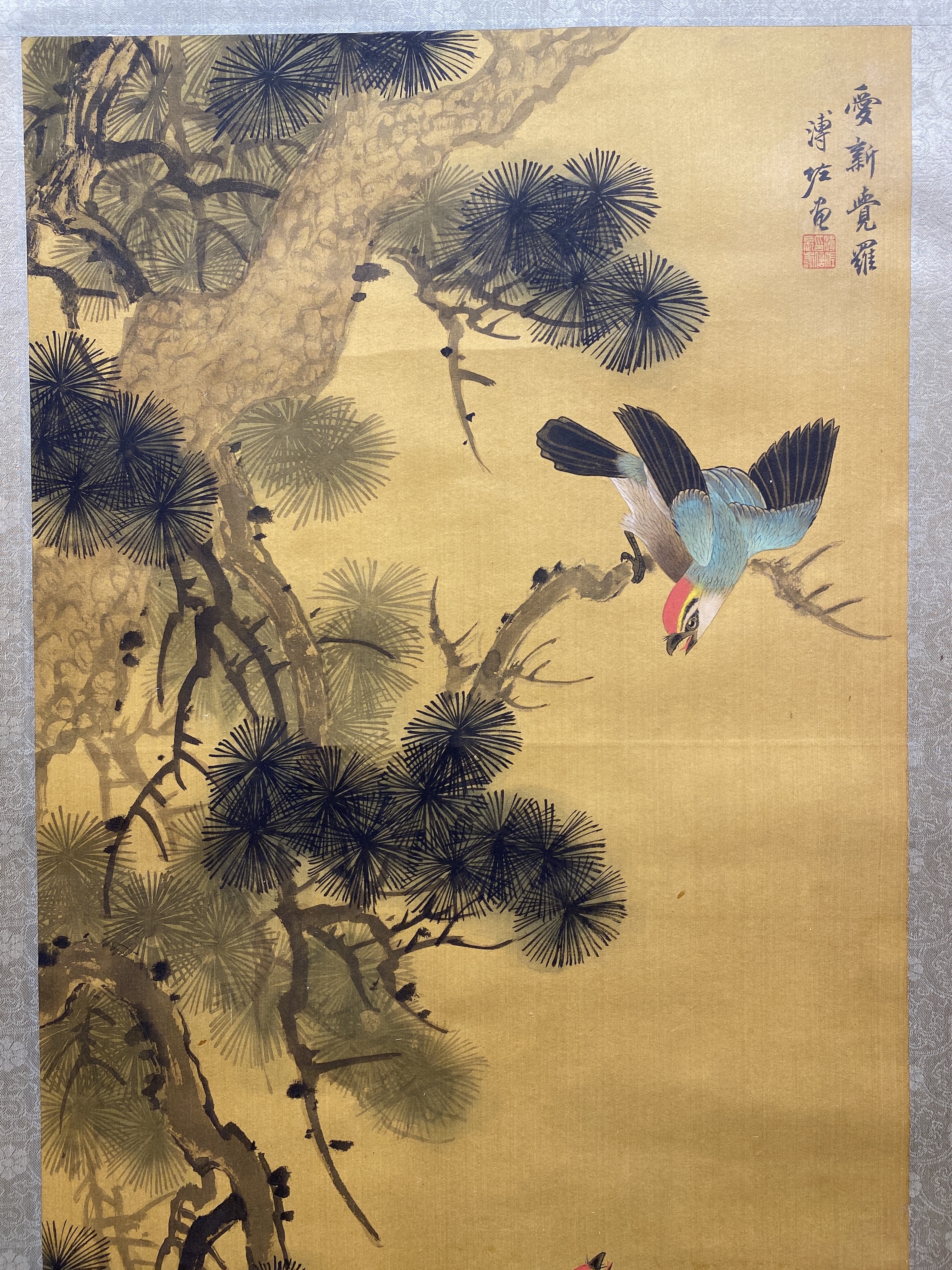 オークション,溥佐花鳥85.3×39.3cm 設色絹本立軸返品不可Sold as is No