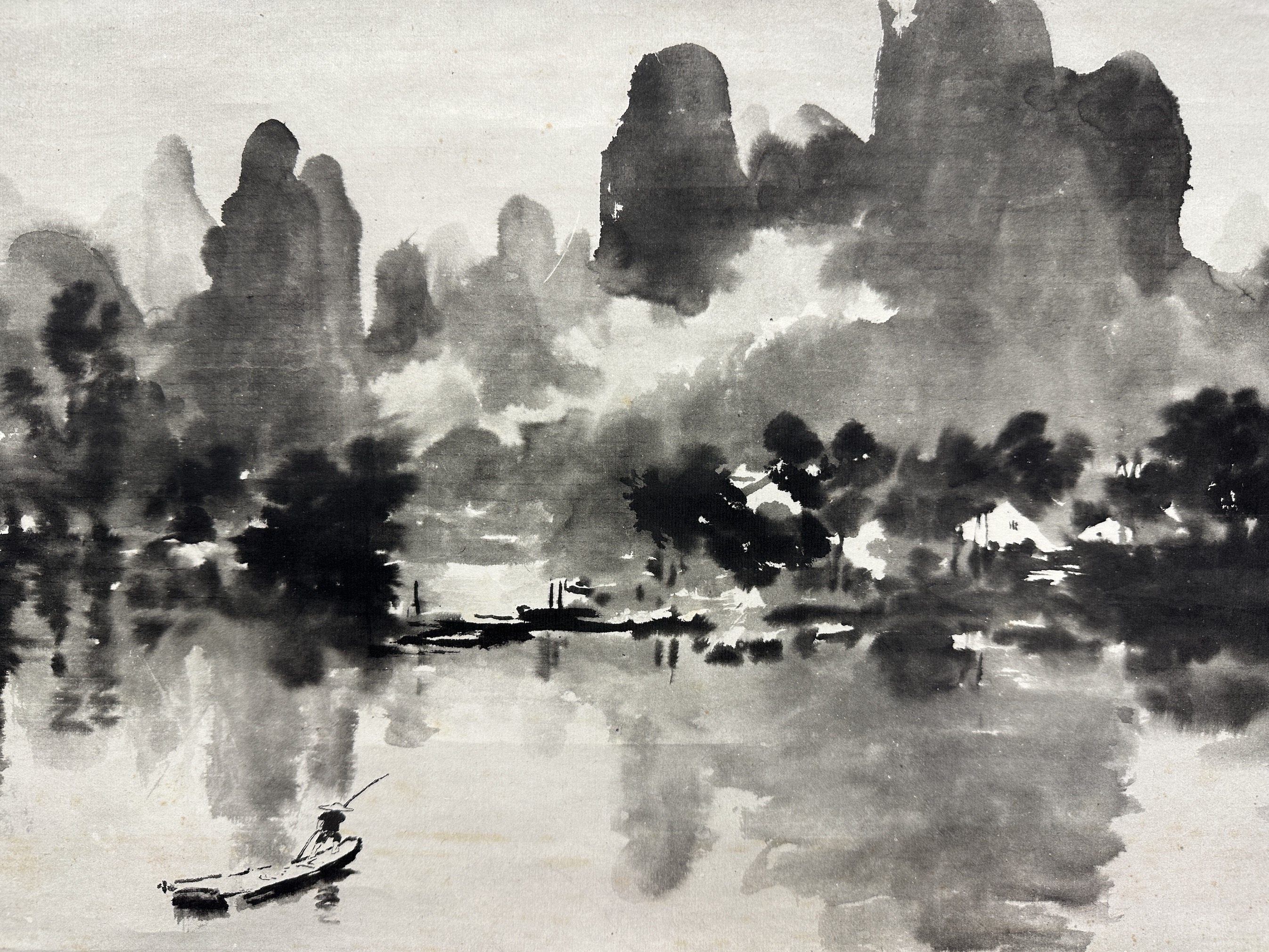 悲鴻 山水圖 徐悲鸿画山水，水墨淋漓