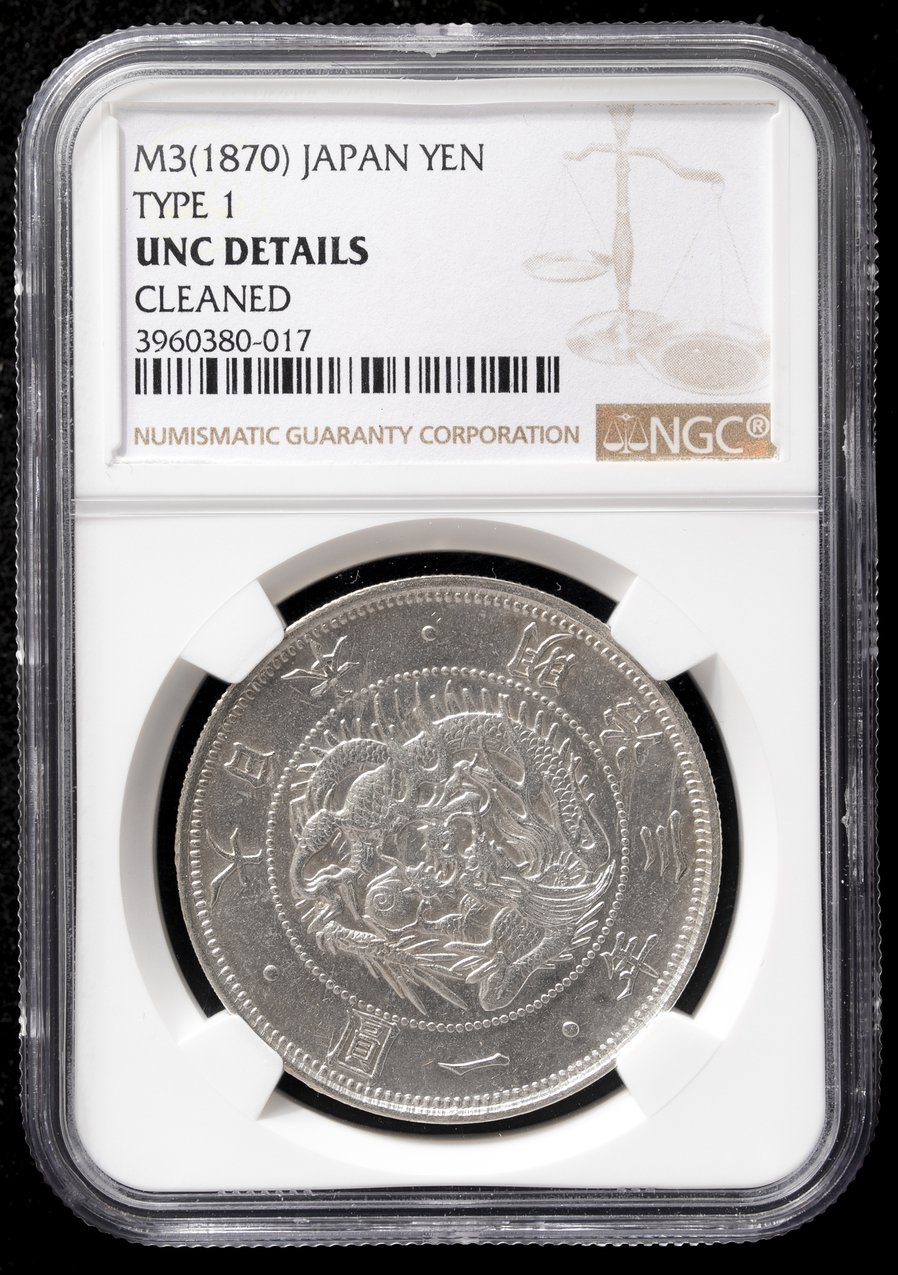 明治３年（1870）旧１円銀貨　NGC認証 オークション,旧一圓銀貨 Old type 1Yen 明治3年（1870） NGC