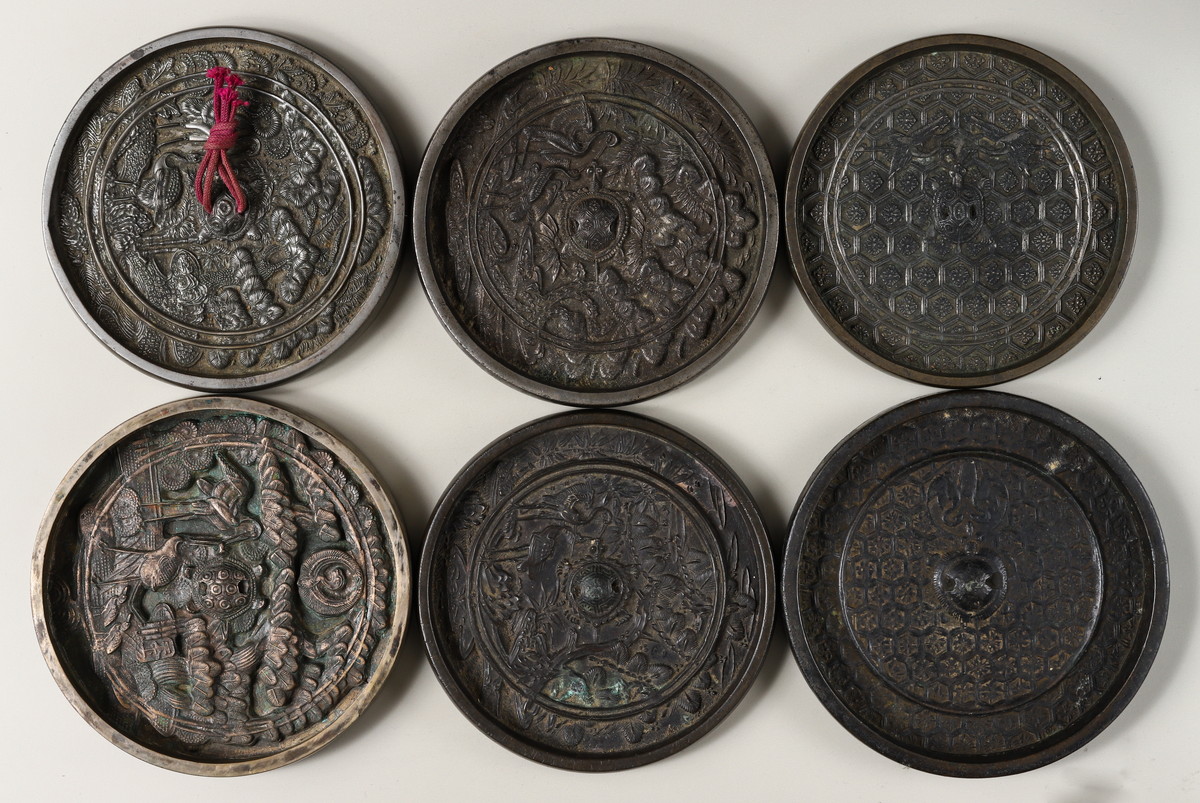 貨幣博物館 | 日本 松に鶴 亀鶴 銅鏡 6点まとめて φ115〜120mm