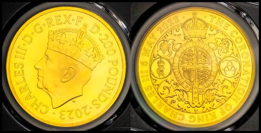 GREAT BRITAIN Charles III チャールズ3世（2023~） 200Pounds in Gold 2023 with original case and cert 保証書・オリジナルケース付 PCGS-PR70 Matte“First Strike” マット Proof
