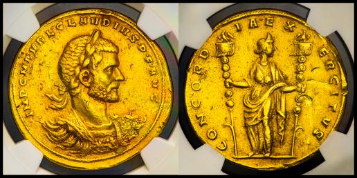 Roman Empire ローマ帝国 AV Medallion of 8 Aurei ClaudiusII Gothicus （Marsus Aurellius Valerius Claudius） クラウディウス2世 ゴティクスAD268~270 NGC-ChXF“Strike5/5 Surface4/5 scuffs“