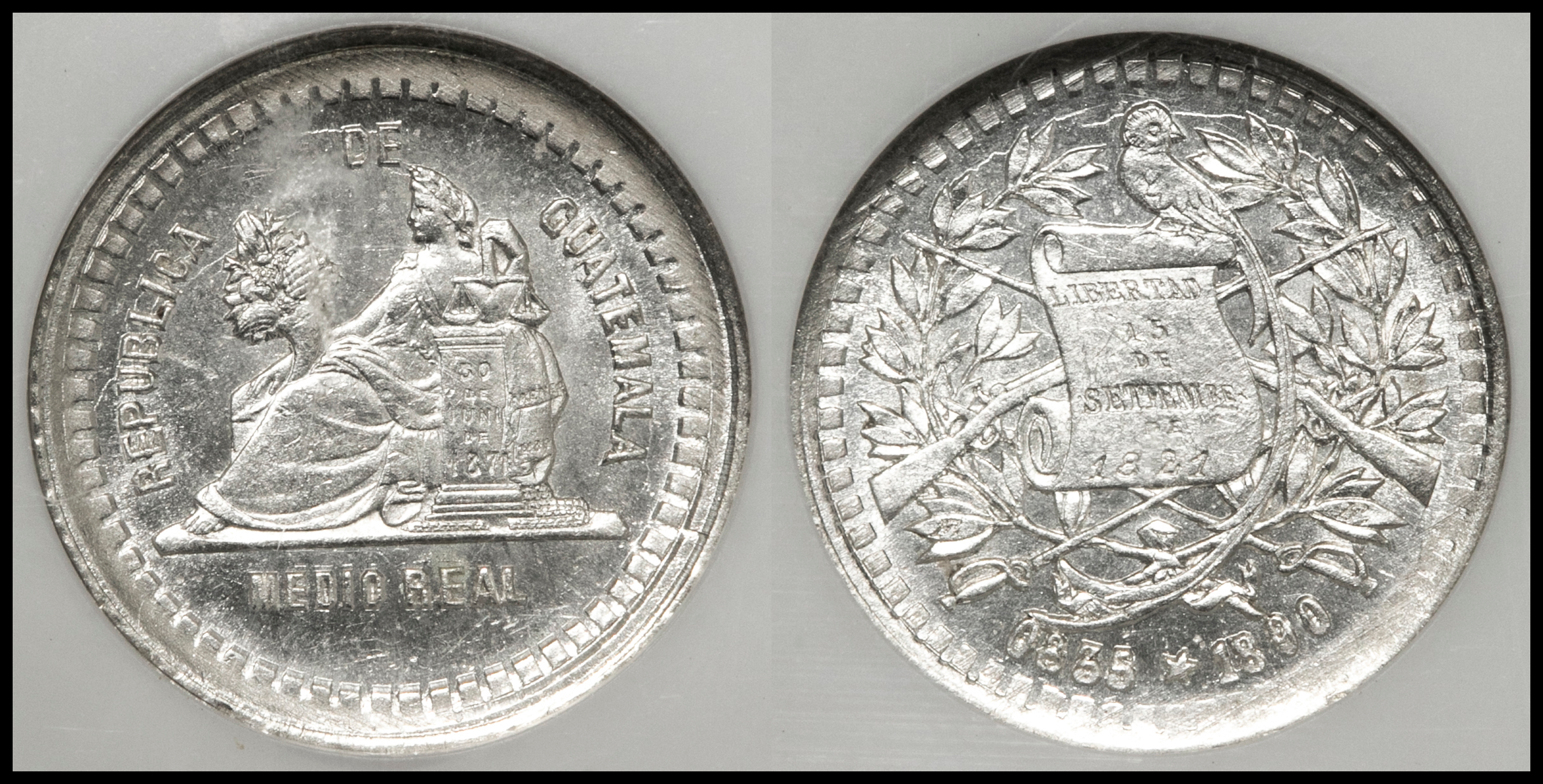 貨幣博物館 | GUATEMALA グァテマラ 1/2Real（Medio） 1890/9-8/7 UNC