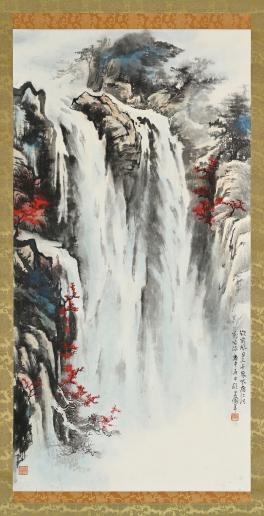 auction,歐豪年山水1980年作82.7×42.5cm 設色紙本立軸返品不可 