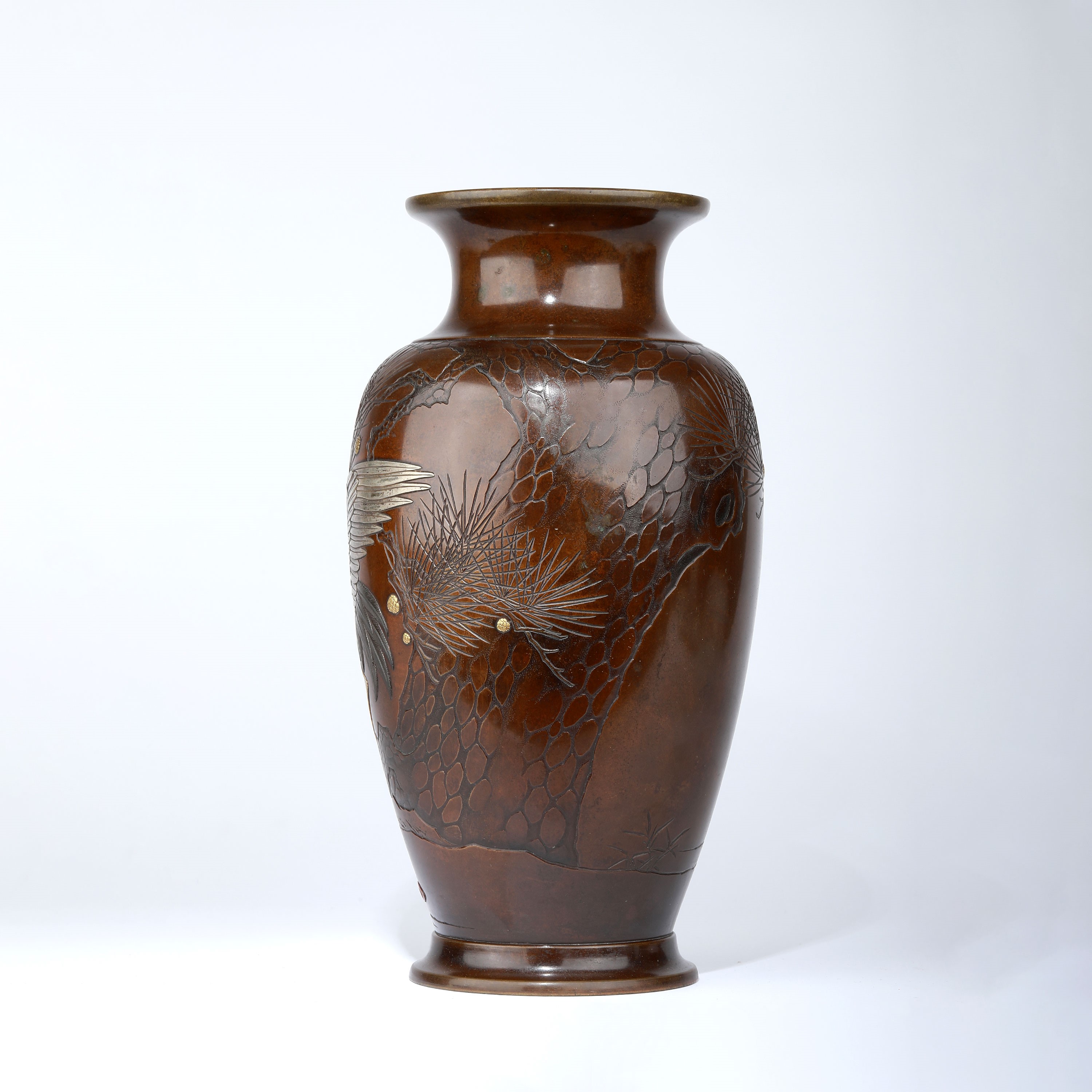 ラウンド  流】本城正治作 KM031（花瓶– 共箱 高34.5cm 銅製猩々花瓶 工芸品
