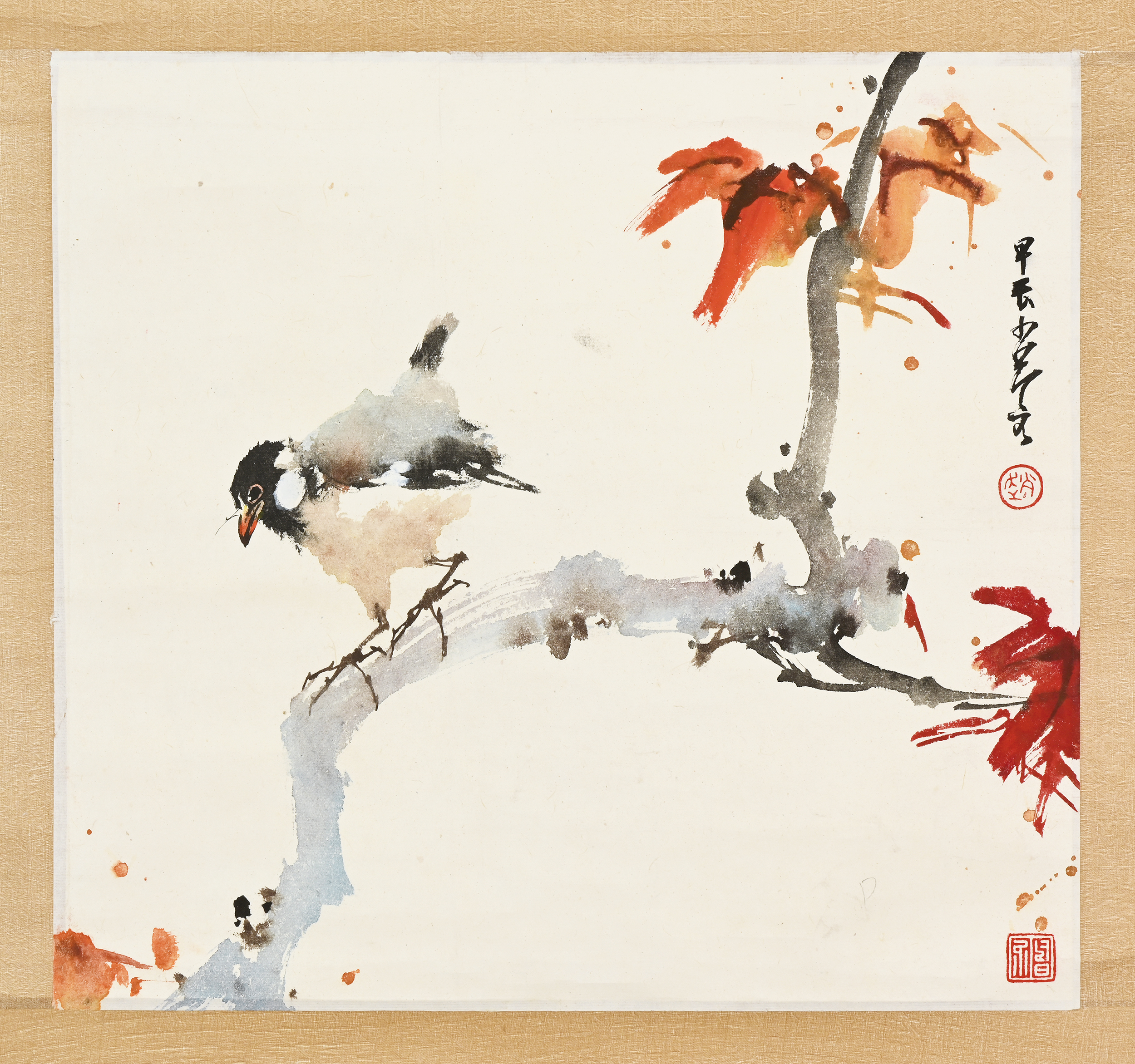 限时竞拍,趙少昂紅葉小鳥1964年作33.6×36.0cm 設色紙本立軸返品不可