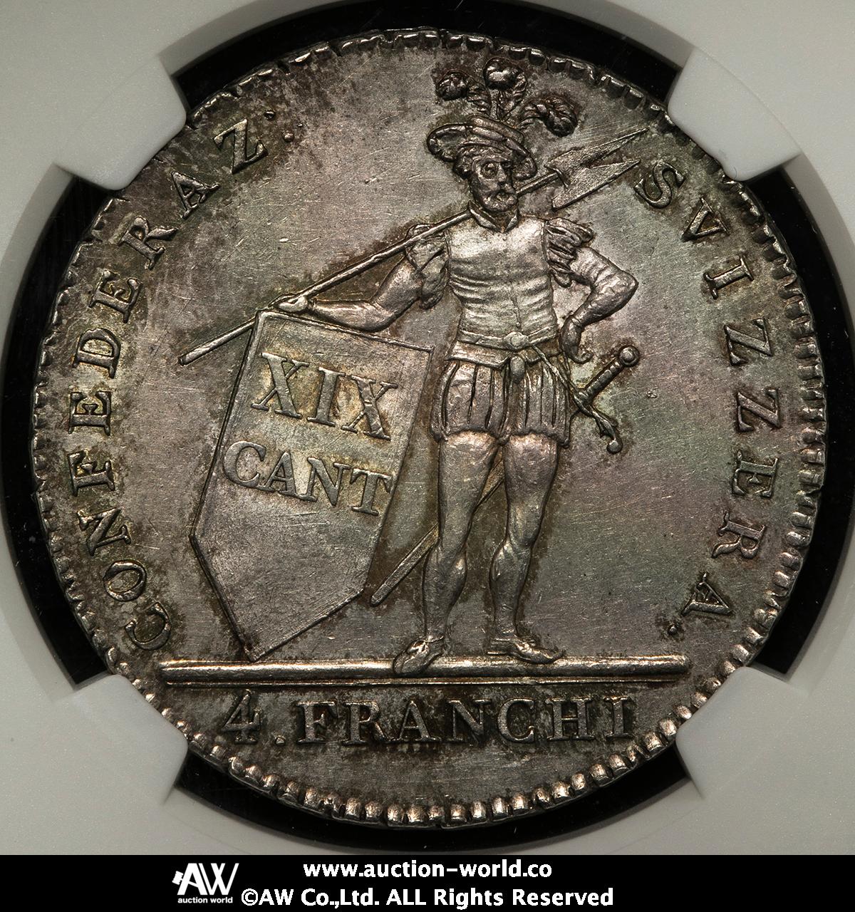 貨幣博物館 | SWITZERLAND Ticino ティッチーノ 4Franchi 1814 AU/UNC