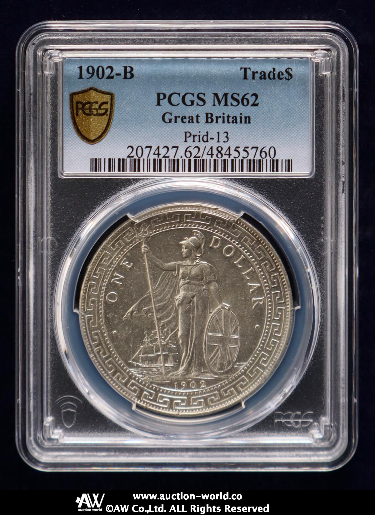 限时竞拍,British Trade Dollar イギリス貿易銀Dollar 1902B PCGS-MS62